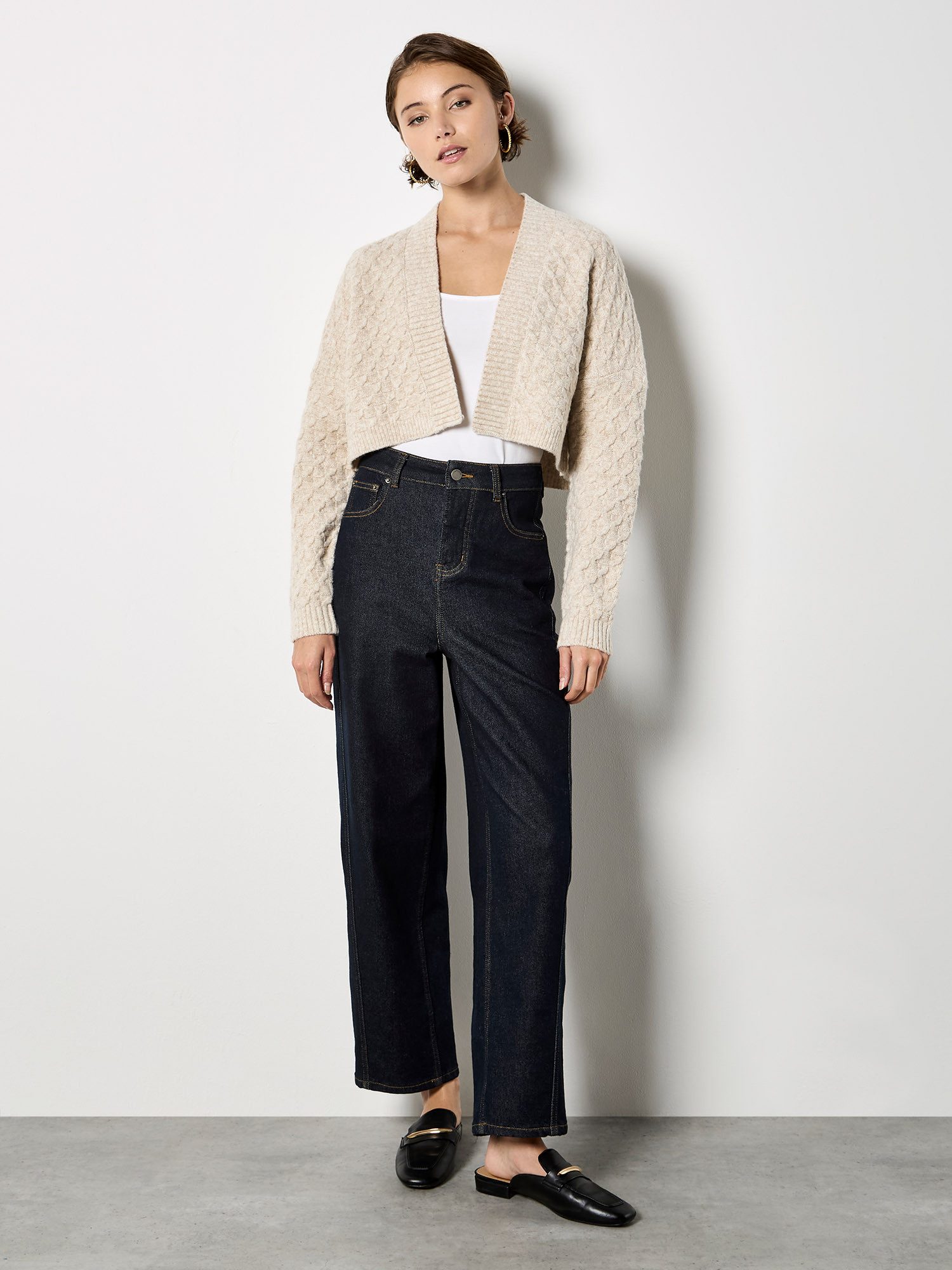 Apricot Cardigan Strickjacke mit Wickelausschnitt und Zopfmuster