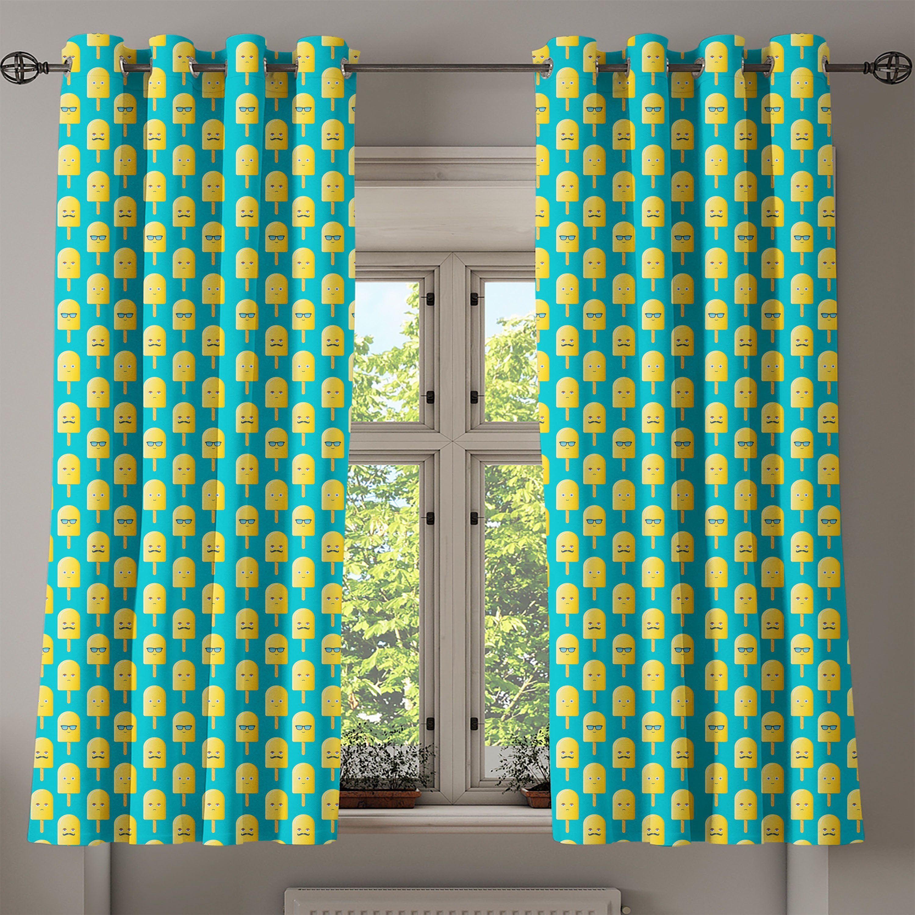 für Gesicht Abakuhaus, Flavor Lemon Eis 2-Panel-Fenstervorhänge Dekorative Wohnzimmer, Gardine Schlafzimmer