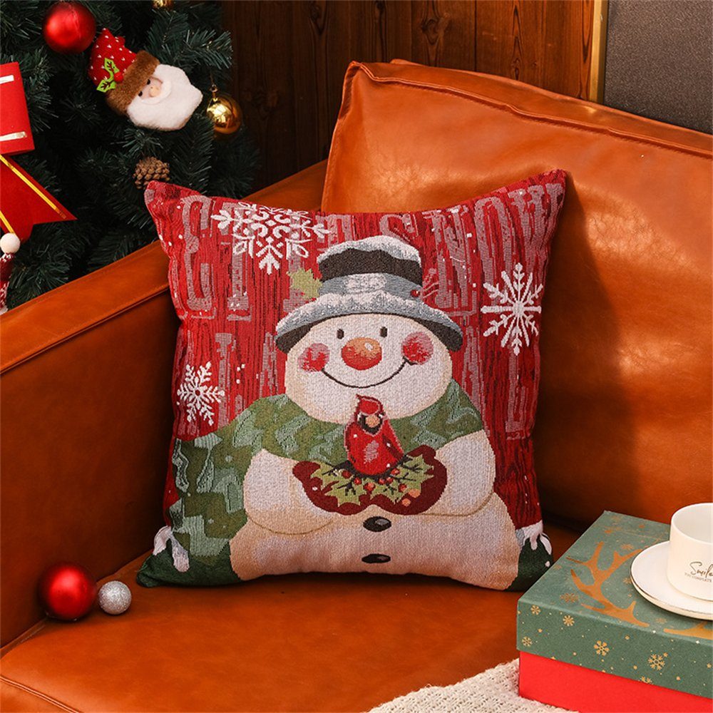 Kissenbezug Weihnachts-Kissenbezug, Bedruckter Elch-Schneeflocken-Kissenbezug, Rouemi, 45×45cm Rot