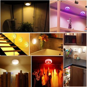 WILGOON LED Nachtlicht TOUCH LIGHTS RGB Leuchte Schrankleuchten mit Fernbedienung, LED fest integriert, Tageslichtweiß, Bunt, Dimmbar RGB LED Spot Akku, Timer Rund Unterbauleuchte Ohne Kabel