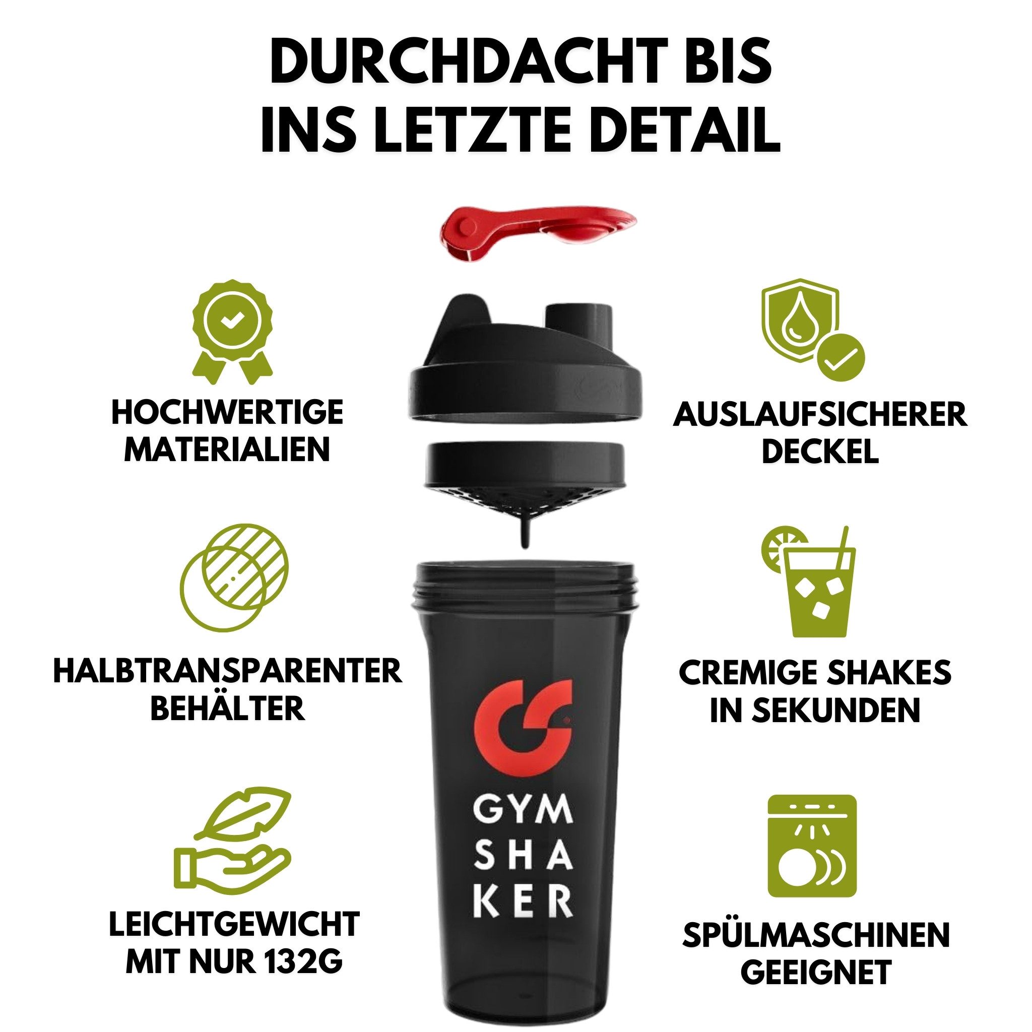 GYMSHAKER Protein Shaker 3er Pack Trinkflasche für Bodybuilding, Gym Equipment & Muskelaufbau, (Spar-Set, 3-tlg., Premium Protein Shaker), Auslaufsicher, Spülmaschinengeeignet, BPA-frei