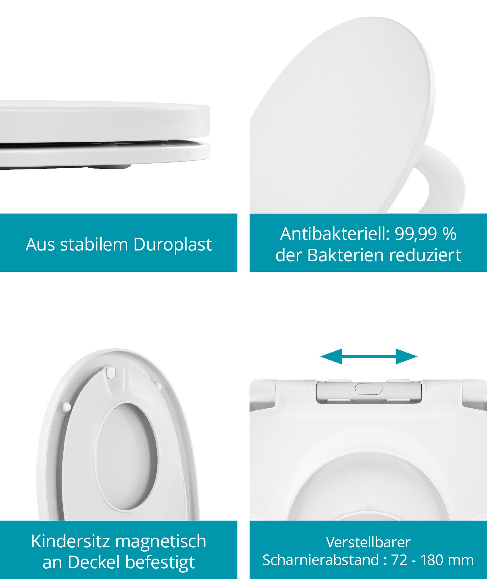 Calmwaters Kinder-WC-Sitz Familien WC-Sitz, Kindersitz, Absenkautomatik, antibakteriell, Duroplast, 26LP6152