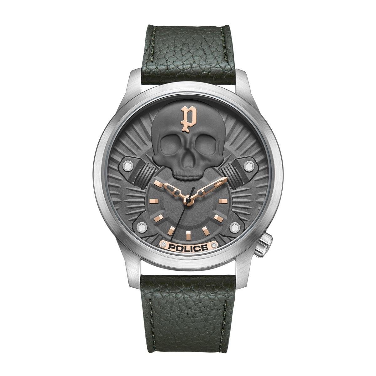 Quarzuhr Police Herren Uhr PEWJA2227703 Leder grün, Quarz