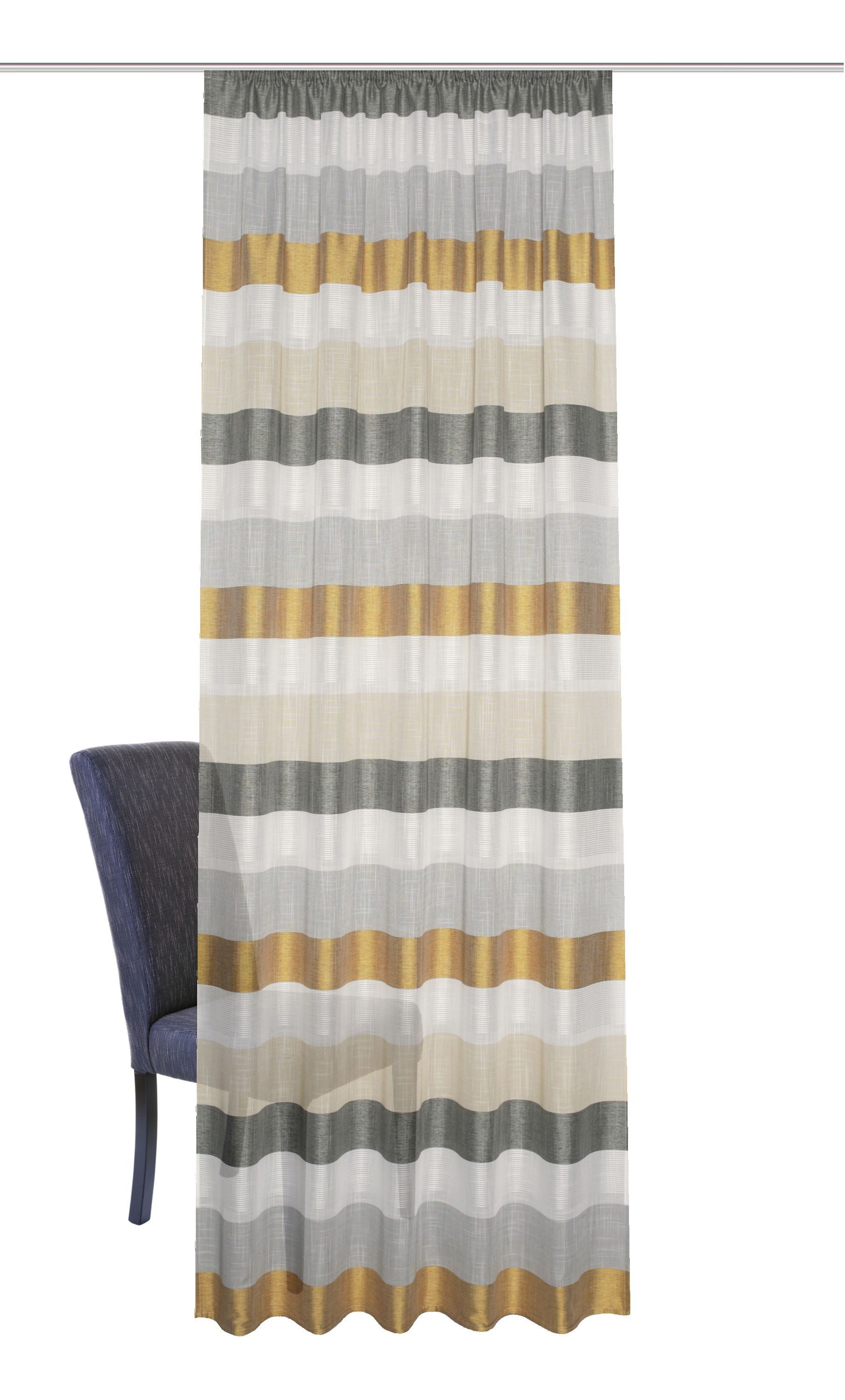HOME WOHNIDEEN Vorhang Dekoschal 41598 OLAV, Fertigschal mit Querstreifen, Kräuselband, gold (1 St), blickdicht, 100% Polyester