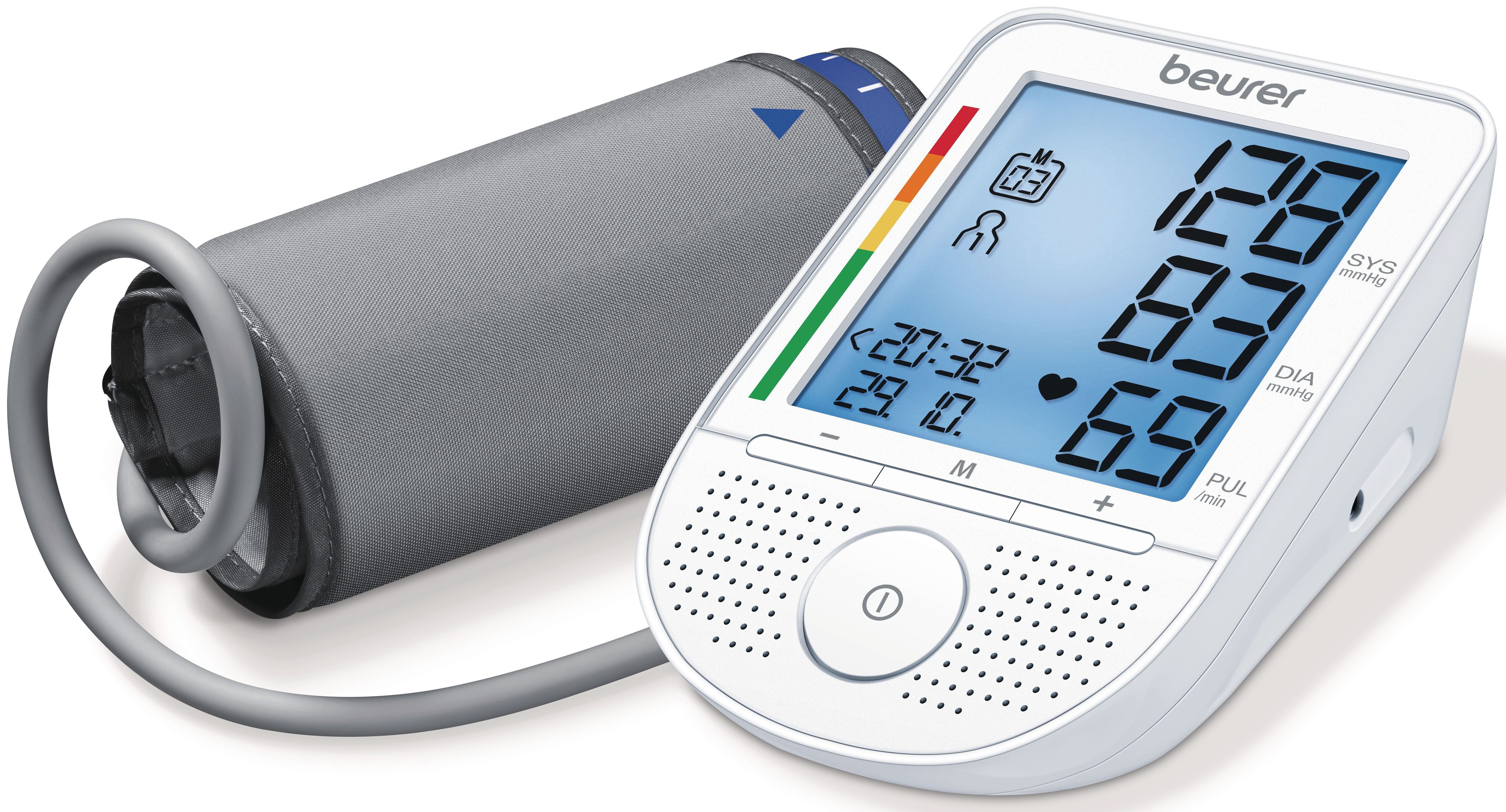 BEURER Oberarm-Blutdruckmessgerät BM 49 mit Sprachausgabe in DE, FR, IT, NL, Mit Arrhythmie-Erkennung, inkl. Aufbewahrungstasche und Blutdruckpass