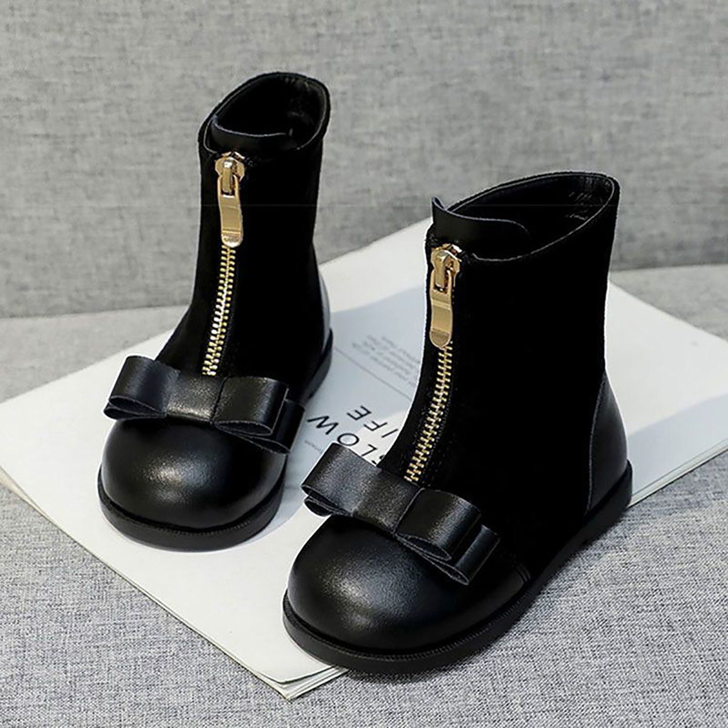 Fleece) Fashion Schwarz Chelseaboots Mädchen Daisred Winterstiefel Schuhe (mit Boots Stiefelette