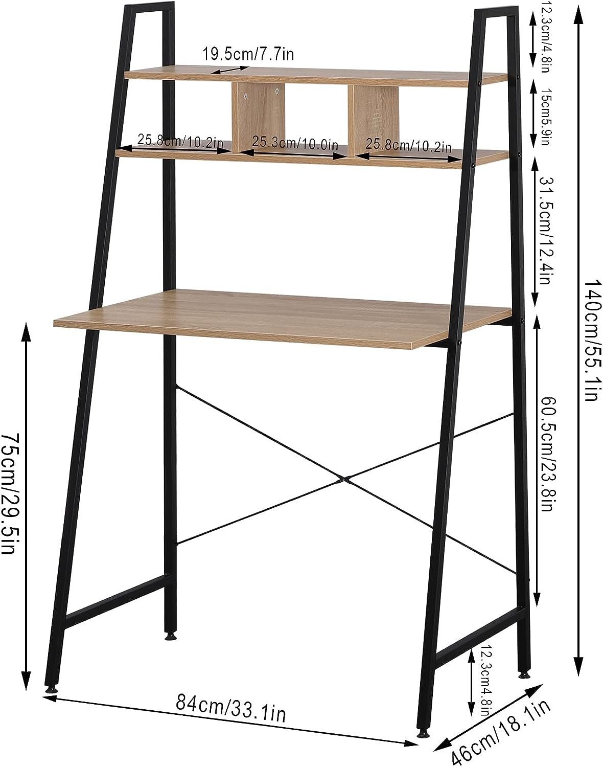 hell Computertisch und eiche Stahl, Holz (1-St), mit Ablage aus Schreibtisch Woltu