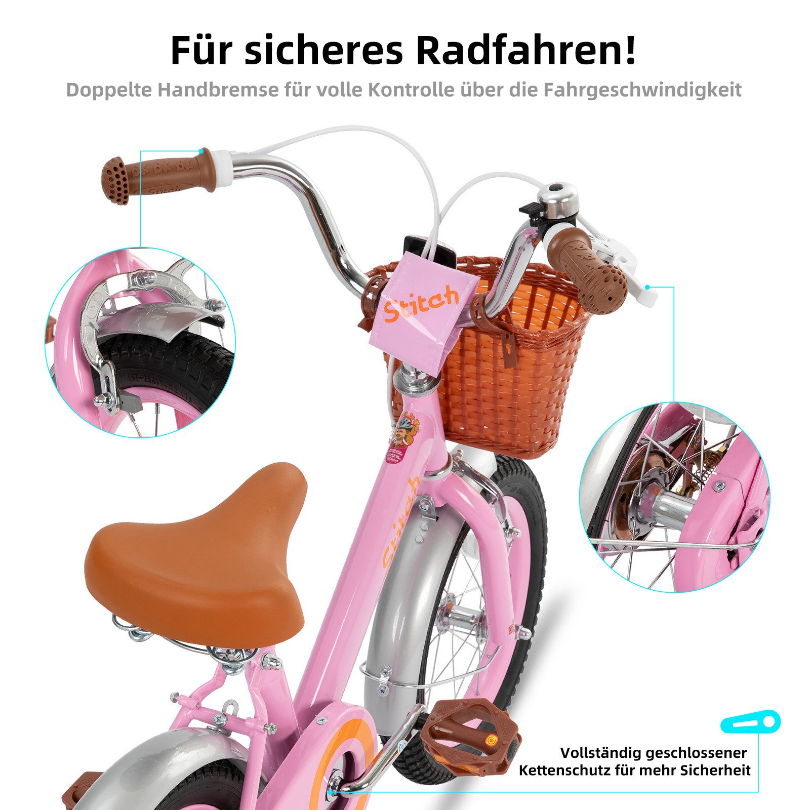 JOYSTAR Kinderfahrrad Vintage 12 14 16 18 Zoll Kinderfahrrad für 2-8 jährige Mädchen, mit Stützrädern, Kotflügel, Korb, Fahrradklingel, Reflektorplatte