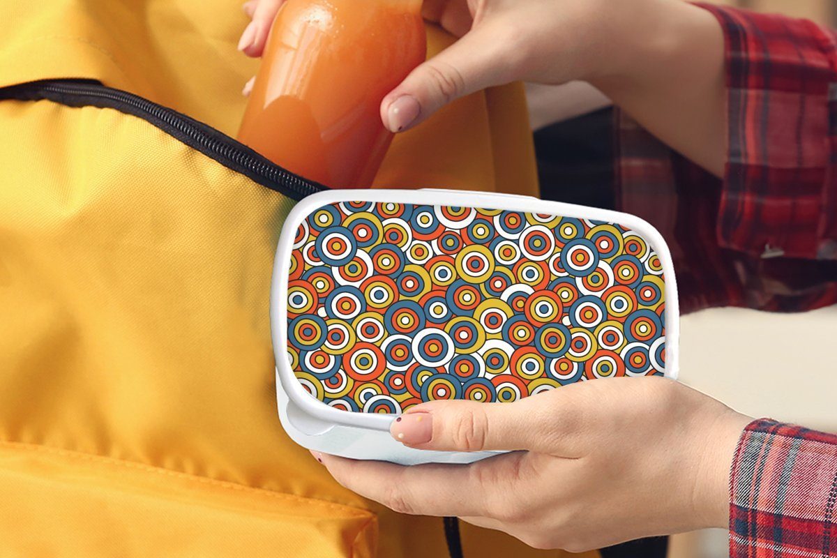 Kreis, weiß Kinder Brotdose, - Retro Kunststoff, (2-tlg), Muster für Brotbox und Lunchbox Jungs MuchoWow Mädchen für Erwachsene, - und