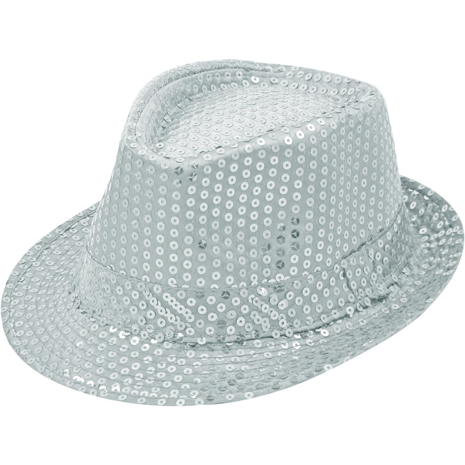 Party Factory Kostüm Pailletten-Hut silber Basic Kostüm Accessoire, mit glitzernden Pailletten versehen