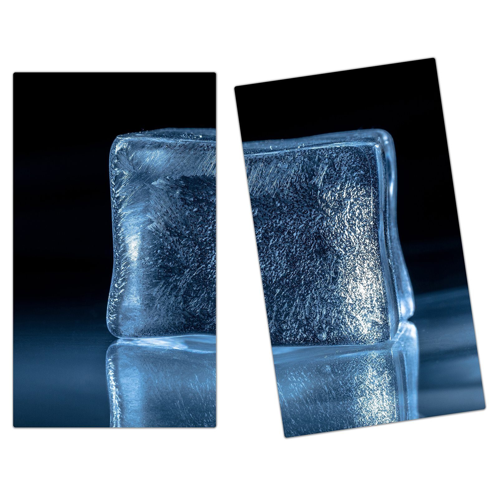 Primedeco Herd-Abdeckplatte Herdabdeckplatte (2 im Dunkeln, aus Spritzschutz Glas tlg) Eiswürfel Glas