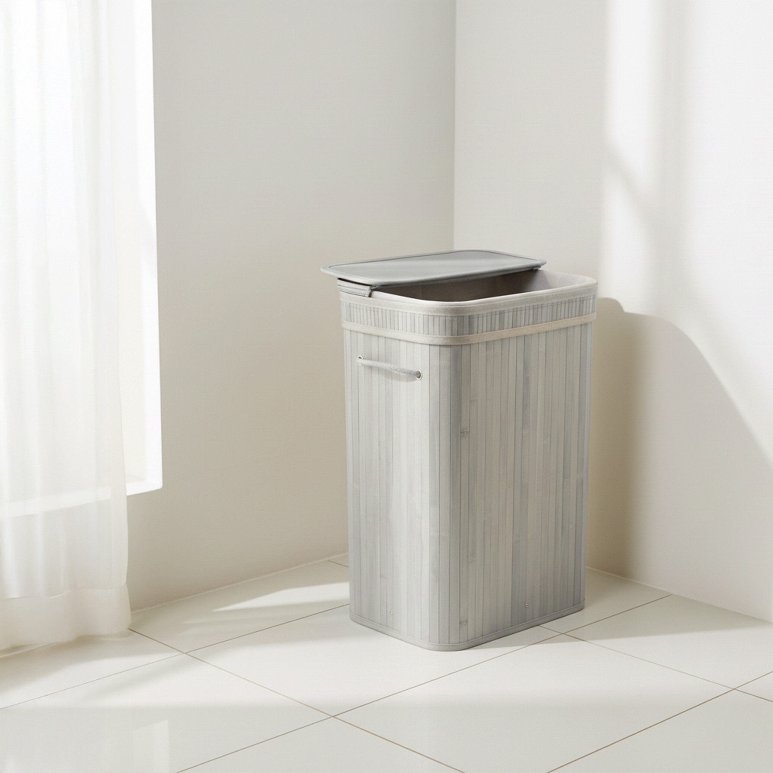 relaxdays Wäschekorb Bambus Wäschekorb mit Deckel (1 St), grau, 72 L – Bild 2 von 5