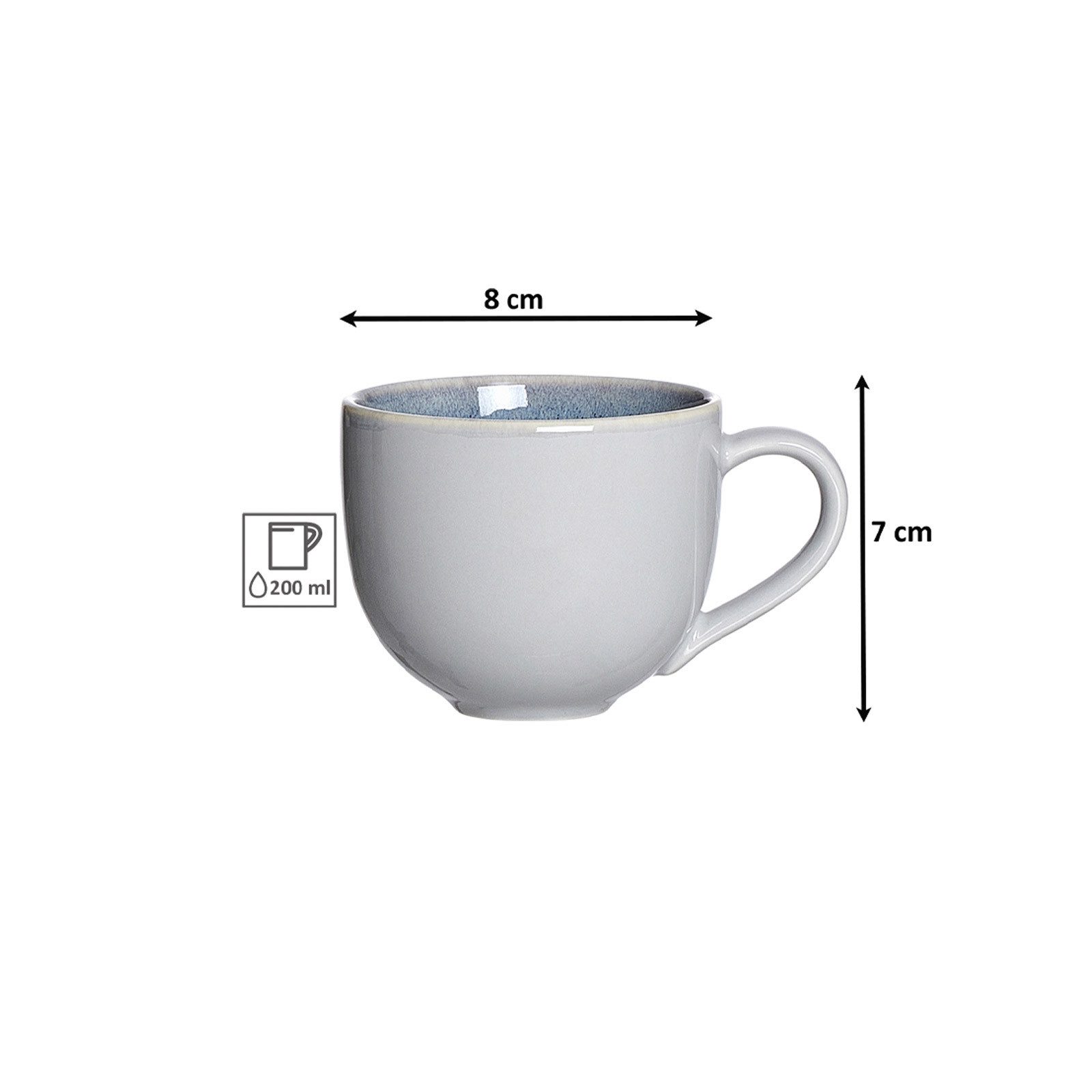 Ritzenhoff & Breker Tasse Skagen Stone Kaffeetassen 220 ml 6er Set, 6-tlg., Porzellan