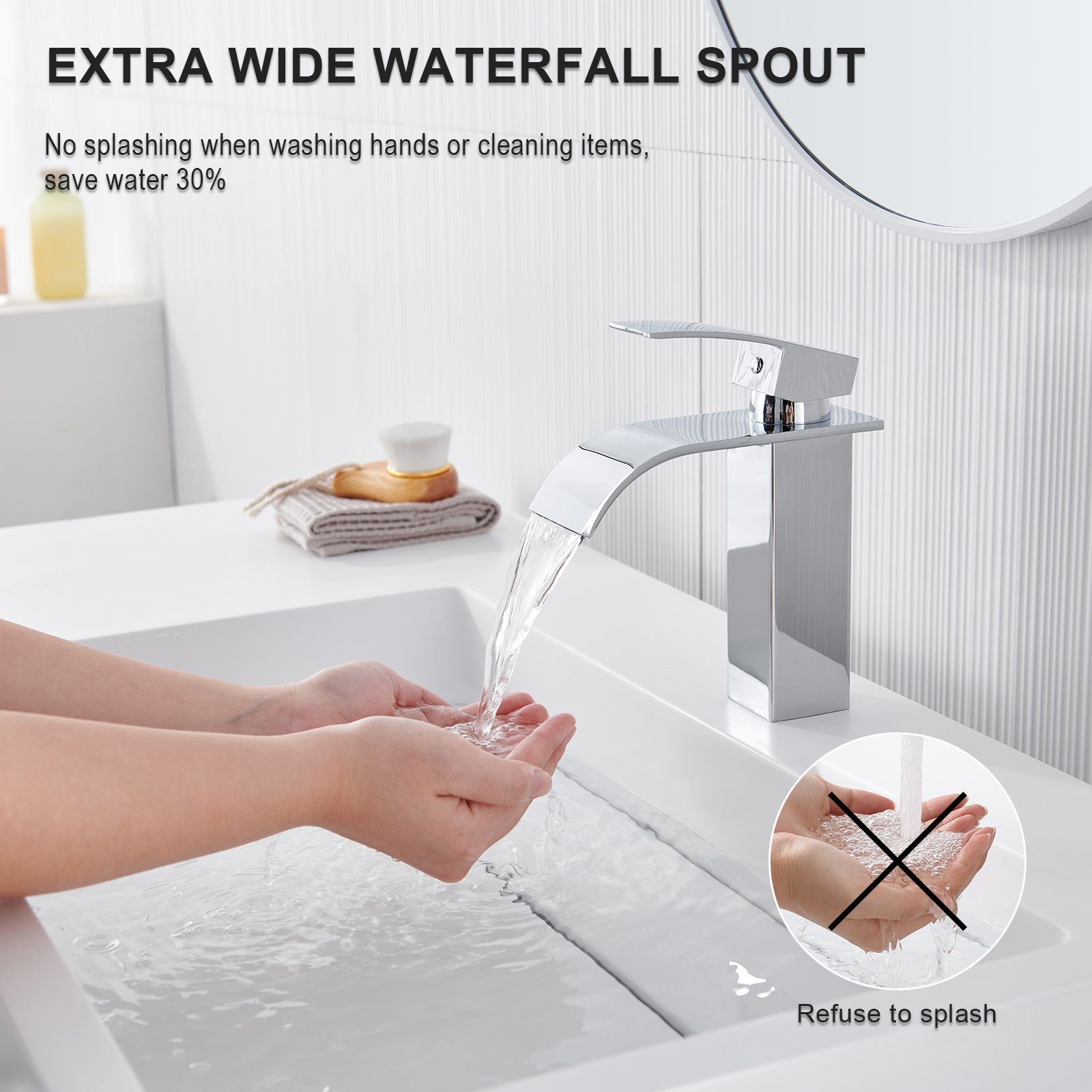 Einhand Waschbecken Wasserfall-Design Waschtischarmatur Auralum Badarmatur Mischbatterie Wasserfall Wasserhahn