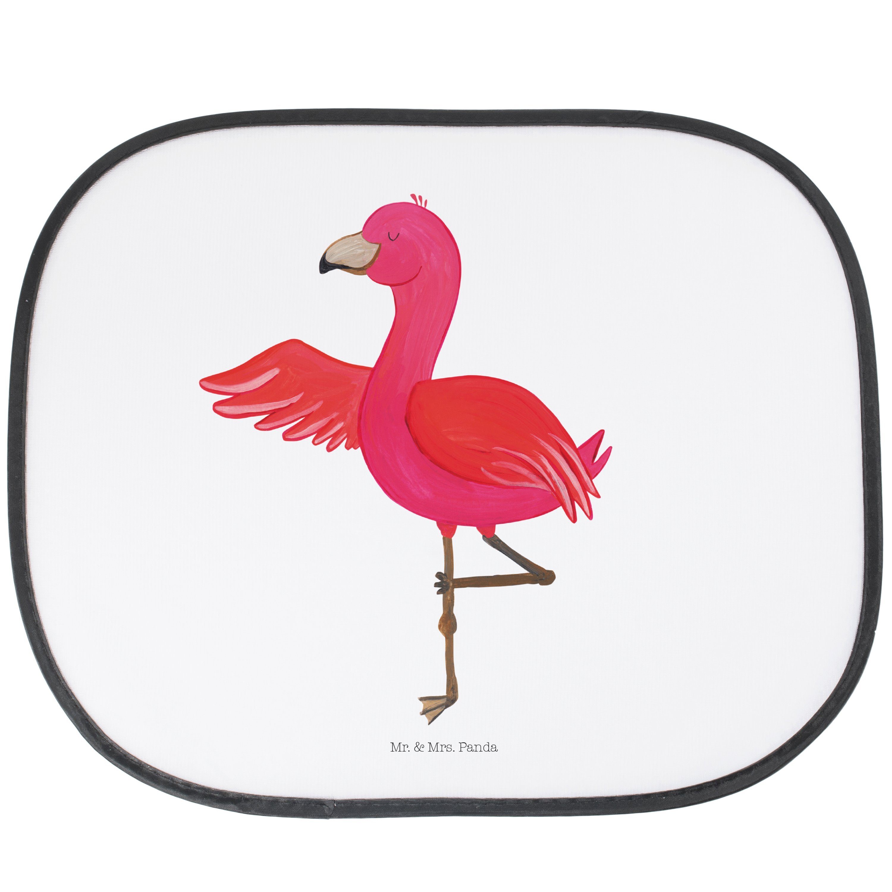 Sonnenschutz Flamingo Yoga - Weiß - Geschenk, Sonnenblende, Sonnenschutzfolie, Yog, Mr. & Mrs. Panda, Seidenmatt