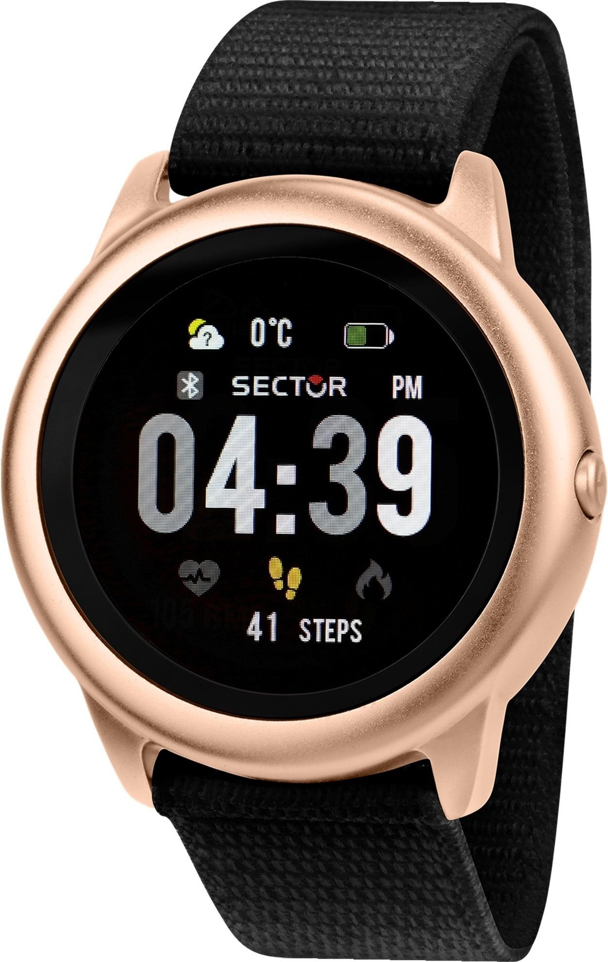 Sector Sector Herren Armbanduhr Smartwatch (kompatibel ab Android 5.1+ und IOS 8.0), Analog-Digitaluhr, Herren Smartwatch rund, groß (ca. 46mm), Nylonarmband schwarz, Sport