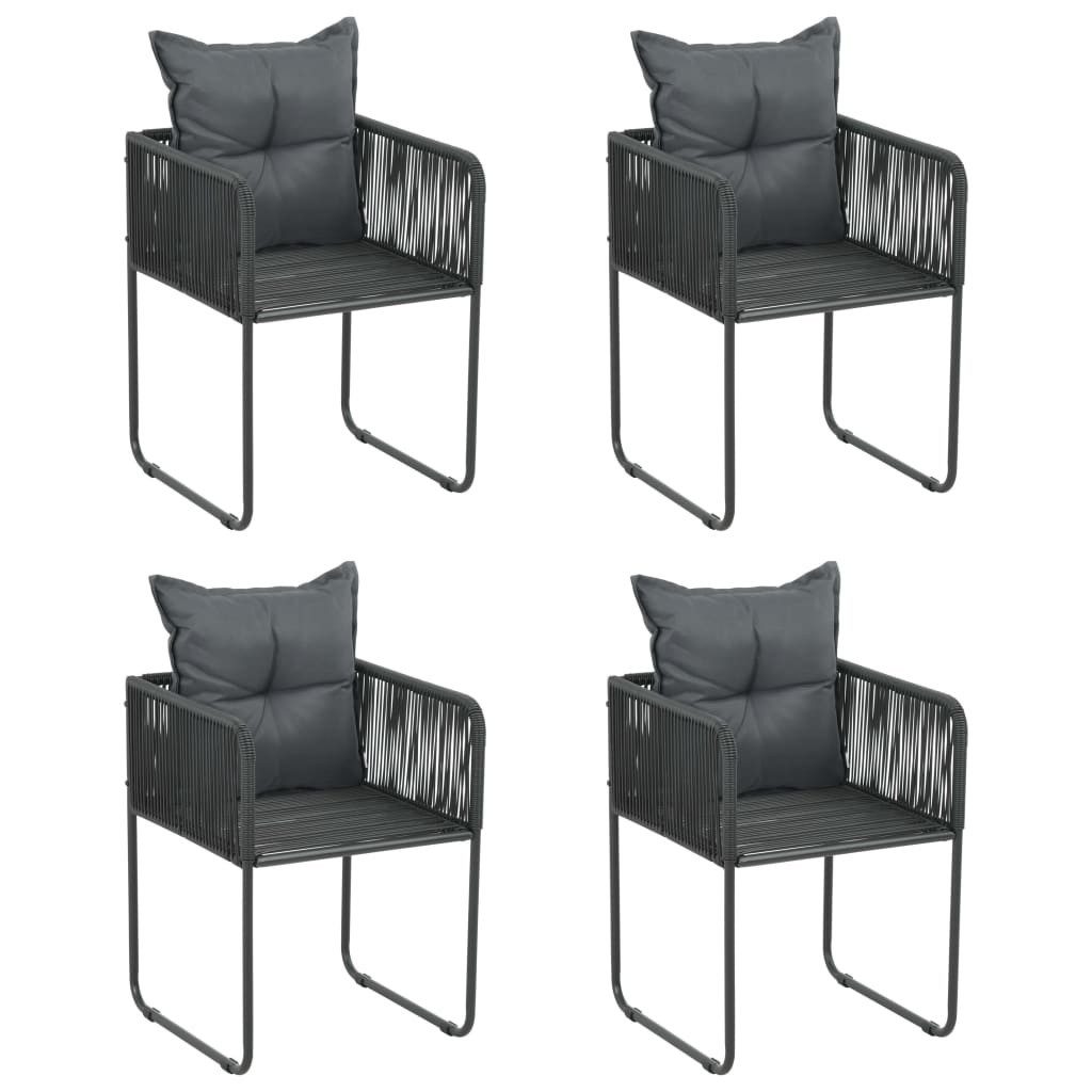 vidaXL Gartenstuhl Gartenstühle 4 Stk. mit Kissen Poly Rattan Schwarz (4 St)