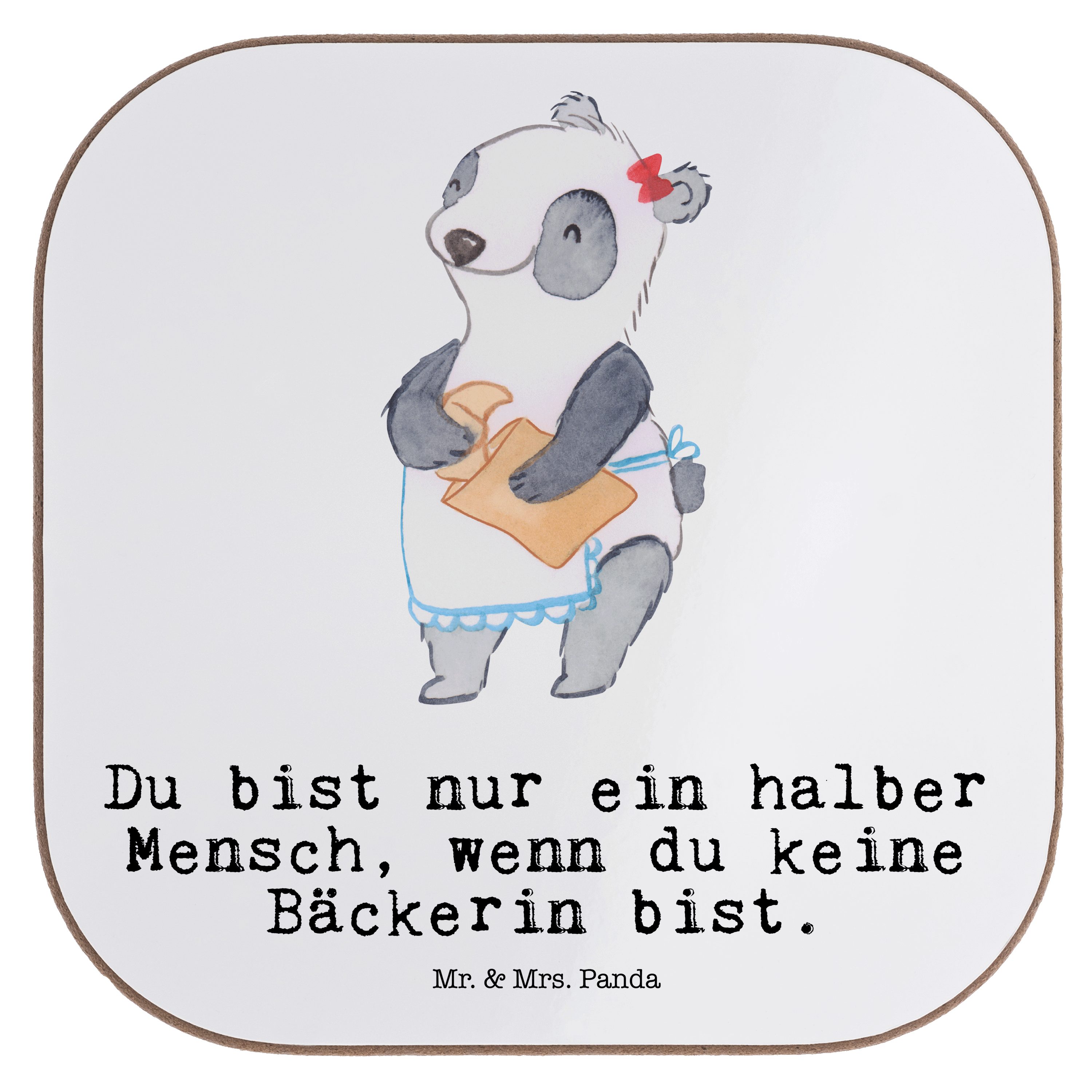 Mr. & Mrs. Panda Getränkeuntersetzer Bäckerin mit Herz - Weiß - Geschenk, Bäckerladen, Abschied, Bäckerei, 1-tlg.
