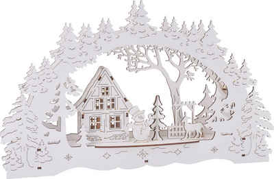 VBS Weihnachtspyramide Haus im Wald mit Schneemann, inkl. LED