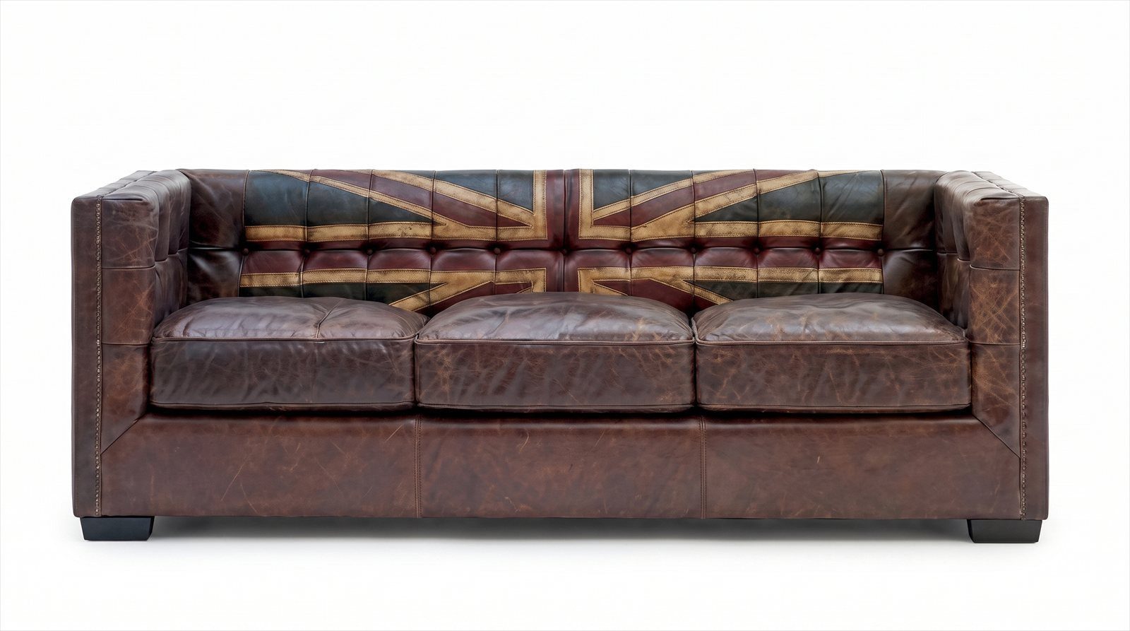 JVmoebel Chesterfield-Sofa Union Jack 3-Sitzer Sofa Leder Antikbraun Vintage British Industrial, 1 Teile, Britische Flagge Design