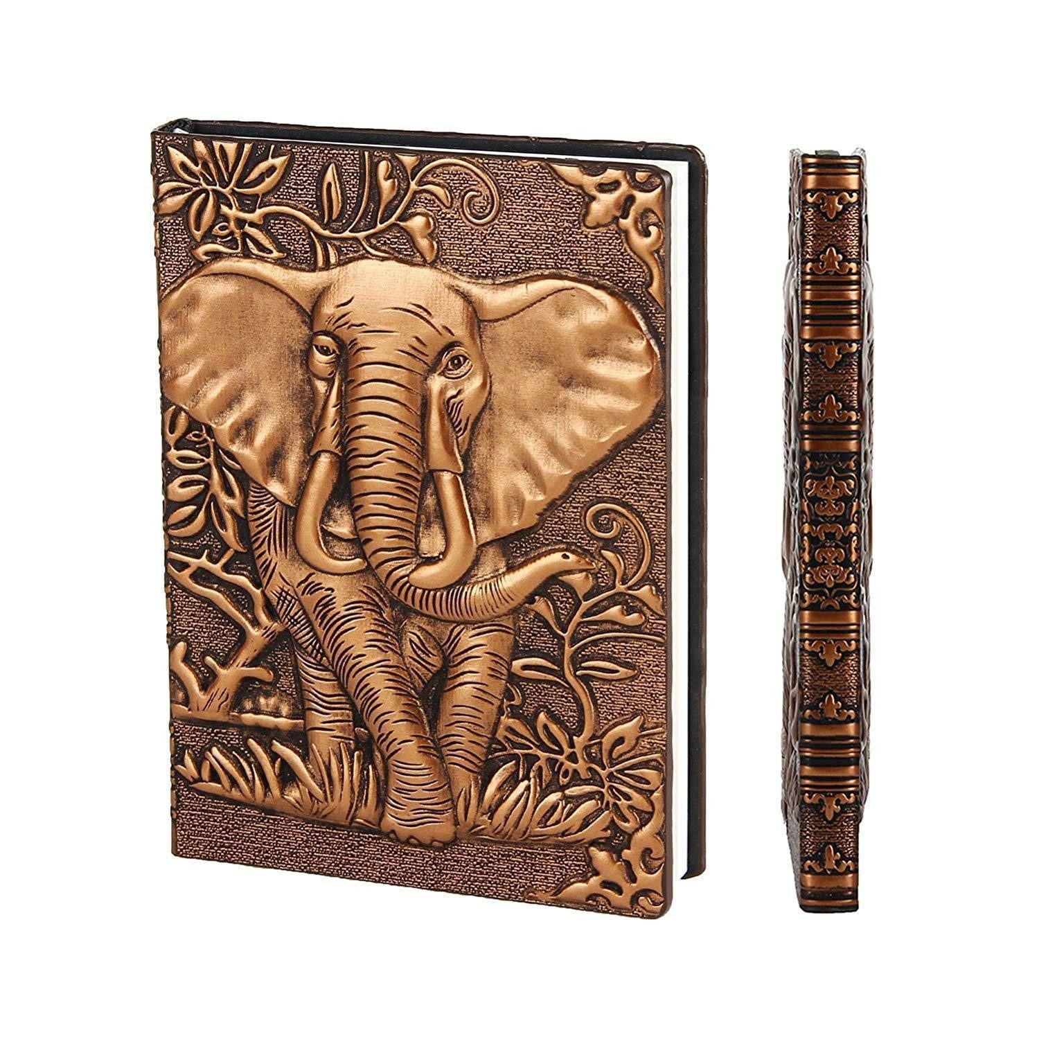LuxusKollektion Reisetagebuch Notizbuch A6 Faux Liniert Kupfer Elefant in Lederoptik