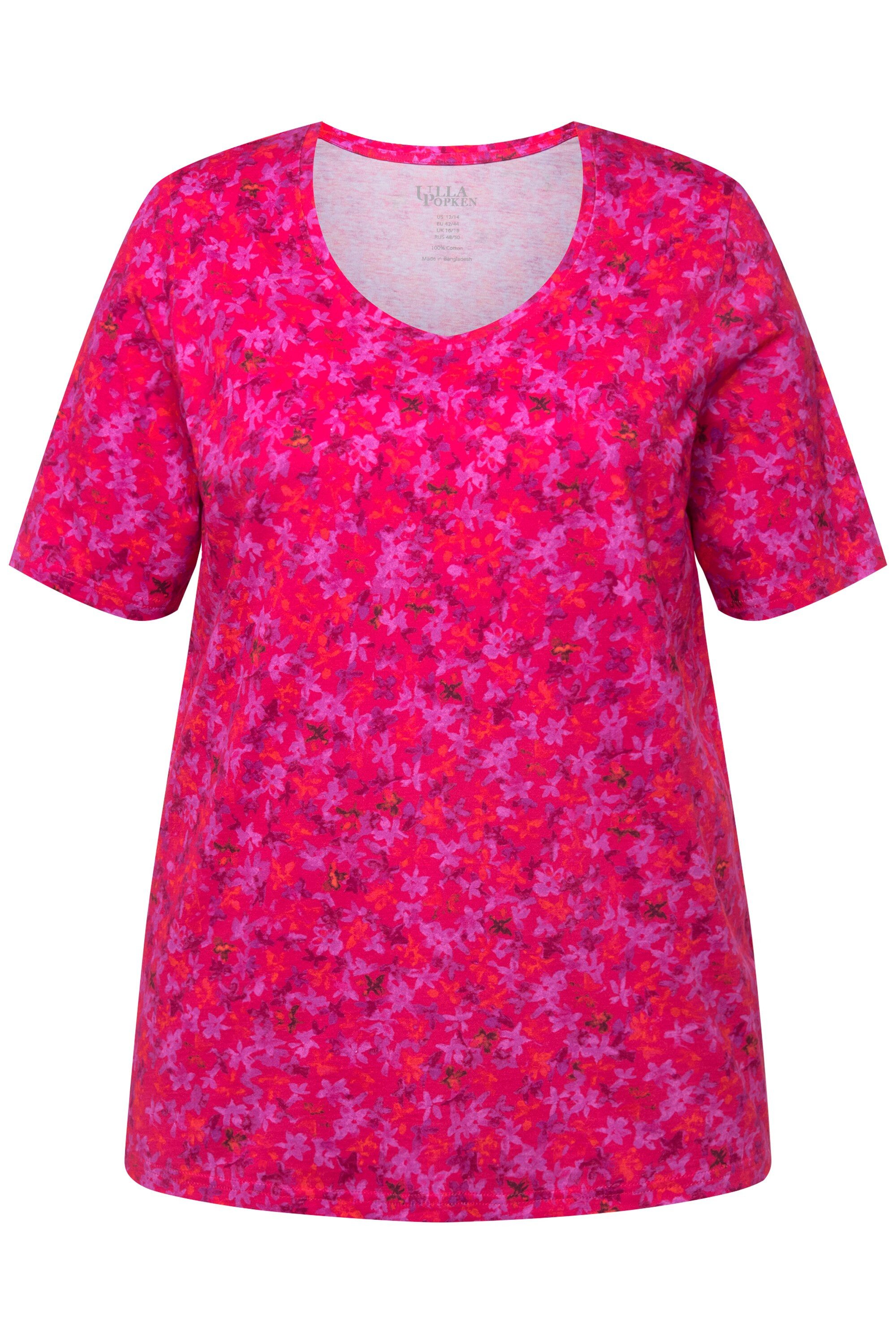 Ulla Popken Longshirt Shirt gemustert Rundhals günstig online kaufen