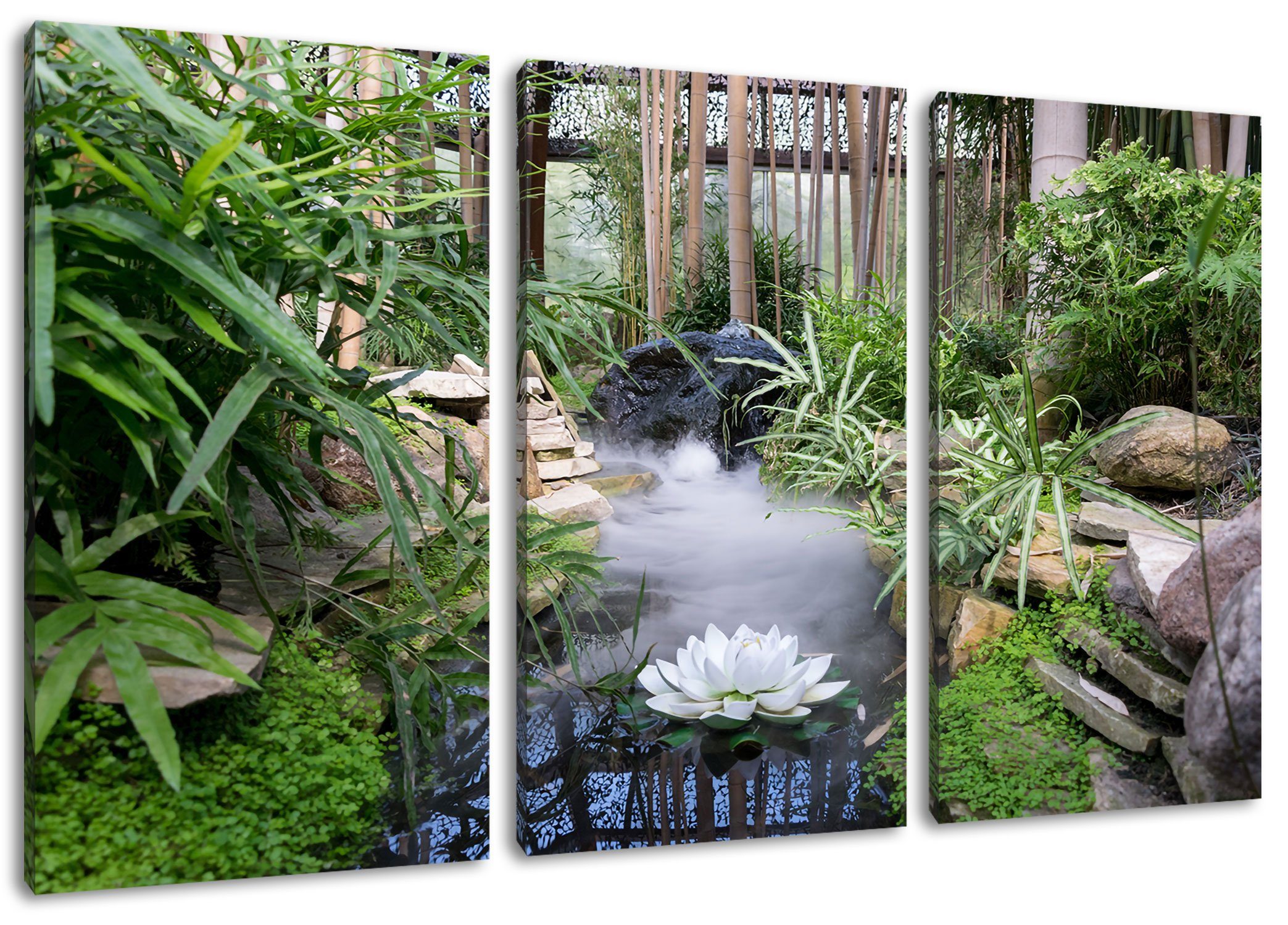Pixxprint Leinwandbild Zen Garten Japan, Zen Garten Japan 3Teiler (120x80cm) (1 St), Leinwandbild fertig bespannt, inkl. Zackenaufhänger