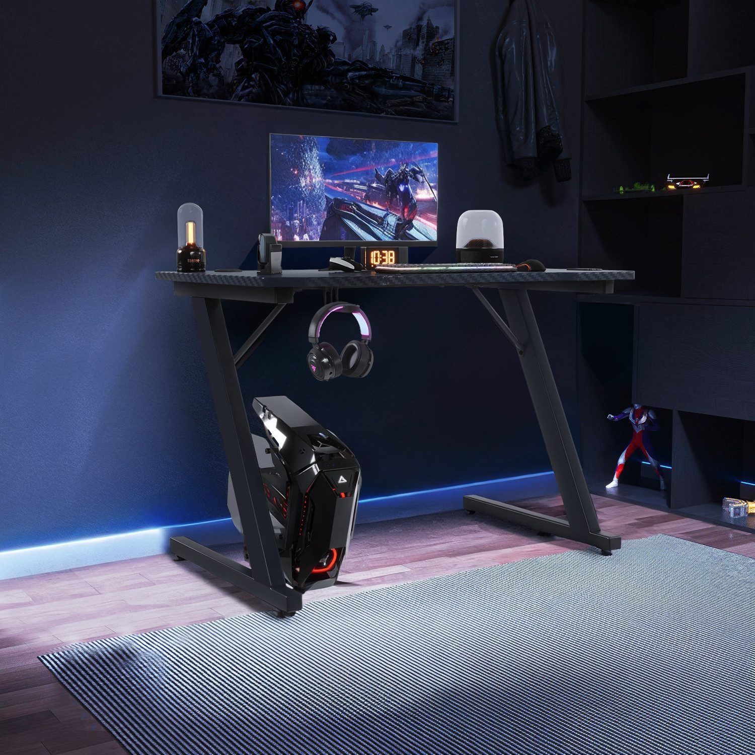 HOMALL Gamingtisch Gaming Tisch Computertisch Schreibtisch 120 x 60 cm, Z-Frame (Gamer Tisch,Schreibtisch,Ergonomischer PC-Schreibtisch mit Kopfhörerhaken,PC Ti – Bild 3 von 5