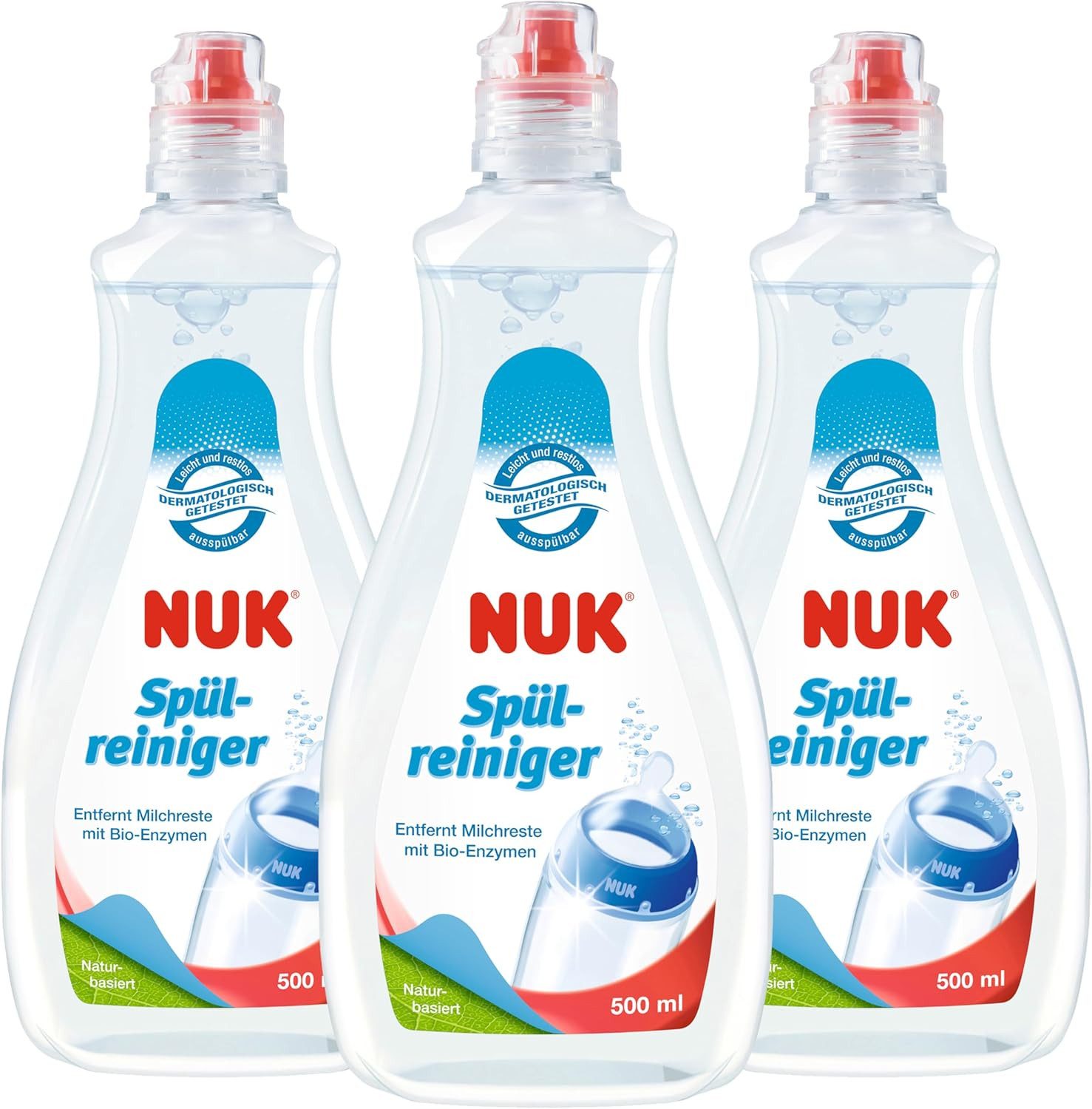 NUK NUK Spülreiniger für Babyflaschen, 500 ml, parfümfrei, pH-neutral, 3x Kunststoffreiniger