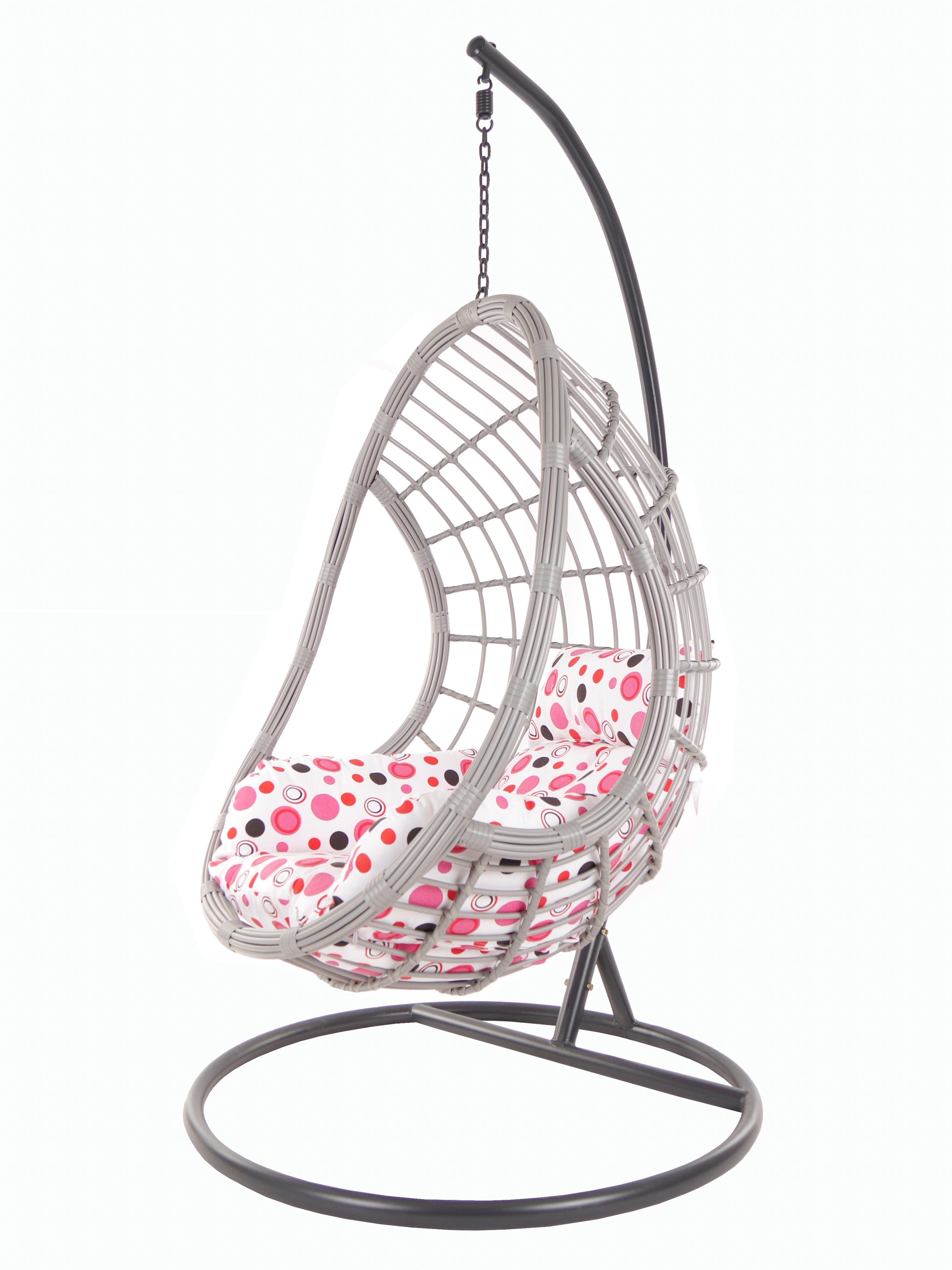 KIDEO Hängesessel PALMANOVA lightgrey, Swing Chair, Loungemöbel, Hängesessel mit Gestell und Kissen gepunktet rosa (3039 lemonade dot)