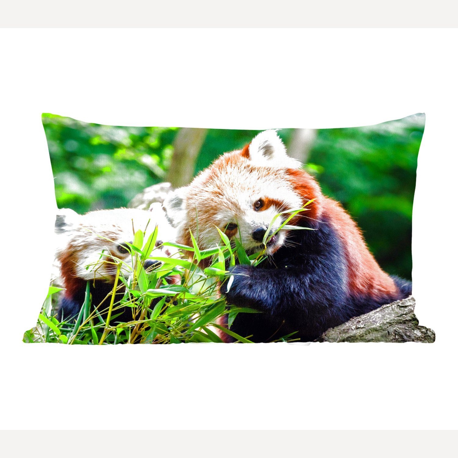 MuchoWow Dekokissen Roter Panda - Pflanzen - Baumstamm, Wohzimmer Dekoration, Zierkissen, Dekokissen mit Füllung, Schlafzimmer