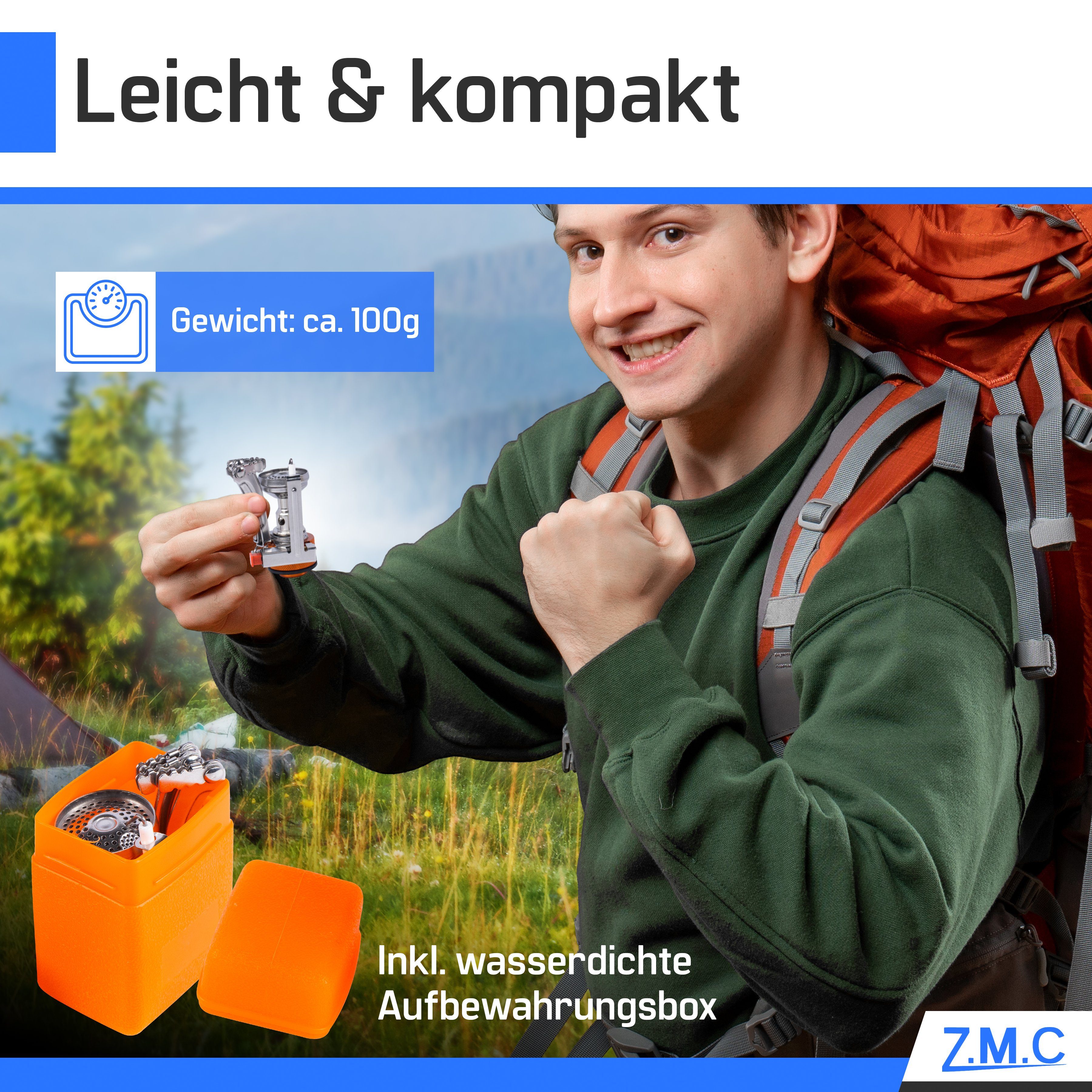 Kartuschenkocher Kocher Gas Piezozündung Faltbar Campingkocher ZMC Outdoor 3200W, Gas Kartusche Herd Mini Kochfeld), Camping (Butan Butangas Gaskocher Stove