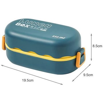 BlauCoastal Lunchbox 850ml Bento Box Double, (Layer Grid Design Große Kapazität Mittagessen Container), Lebensmittelqualität Kunststoff Multifunktionale Lunch-Box