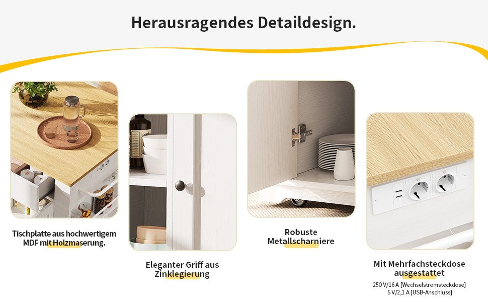 Tongtong Kücheninsel Küchenschrank, buffetschrank, mit Steckdosenleiste günstig online kaufen
