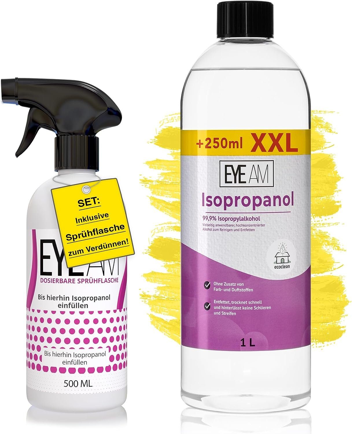 EyeAm Isopropanol 99,9% (IPA) mit 500ml Zusatzflasche zum Verdünnen, Reinigungsalkohol | Putzmittel