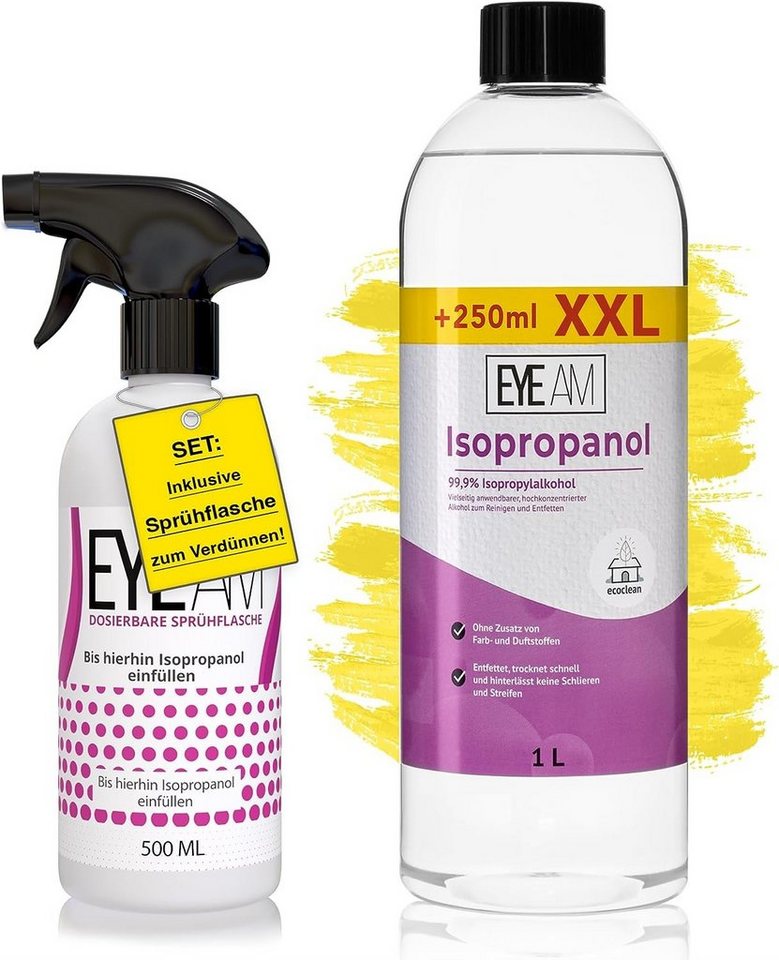 EyeAm Isopropanol 99,9% (IPA) mit 500ml Zusatzflasche zum Verdünnen,  Reinigungsalkohol