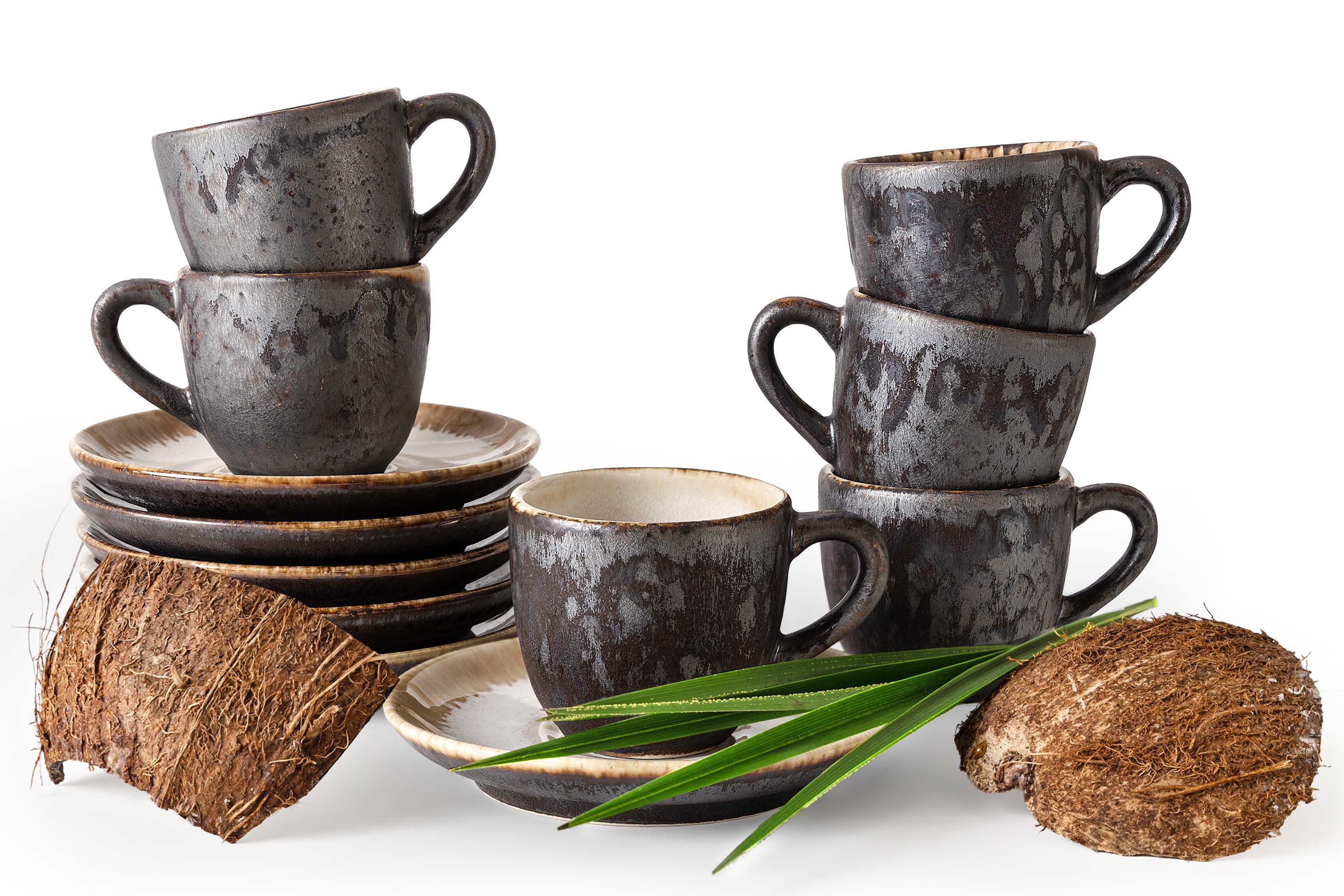 KONSIMO® Kaffeeservice PRIMA Espressotassen-Set, handgefertigt, Premiumqualität aus EU (12-tlg), 6 Personen, Keramik, hochwertige Kunstproduktion, organische Form, spülmaschinengeeignet