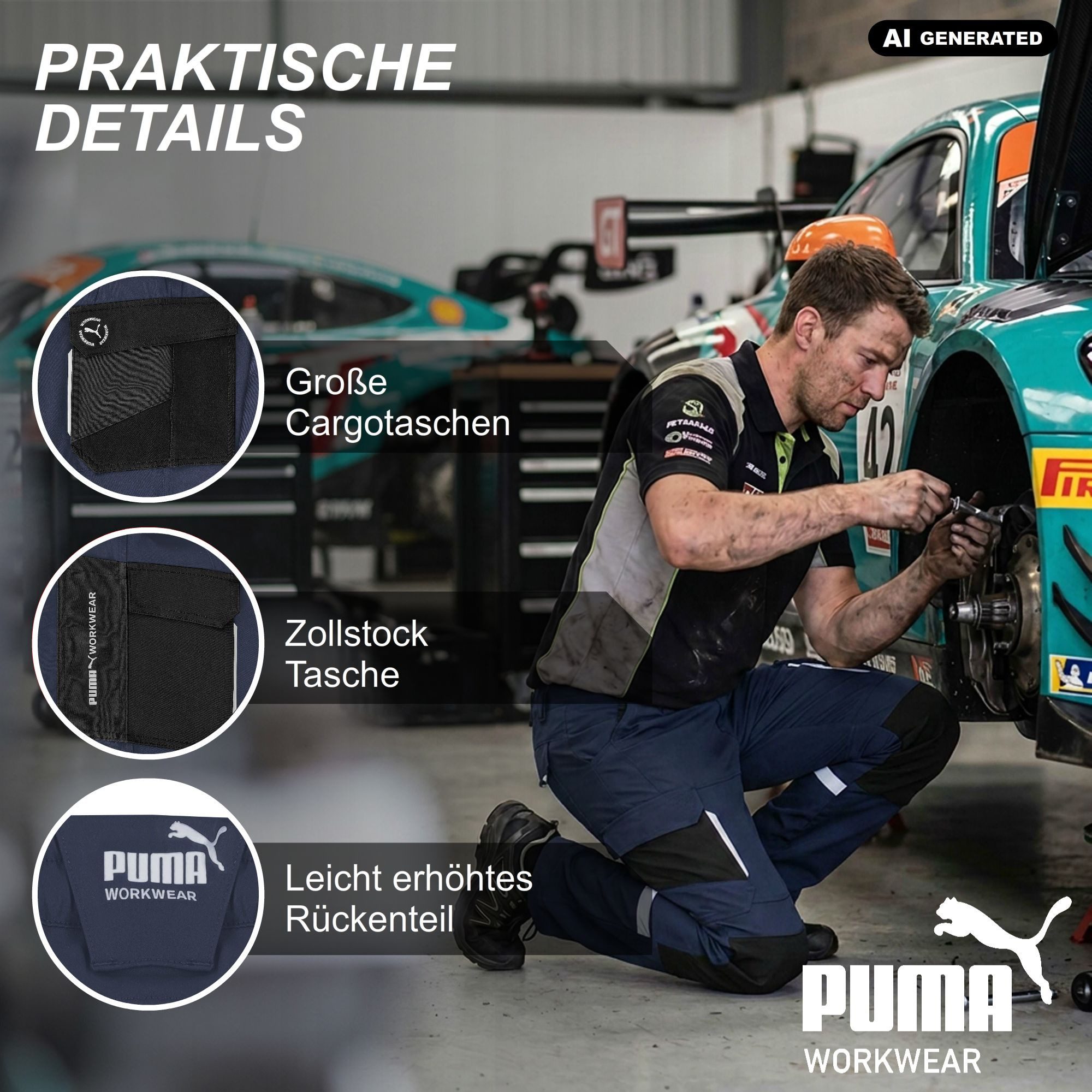 PUMA Workwear Arbeitshose Herren - Mit 4-Wege Stretch - Robust - verstärkter Kniebereich Gummizug - Erhöhtes Rückenteil - Bundhose mit verlängerbarem Hosensaum – Bild 3 von 5