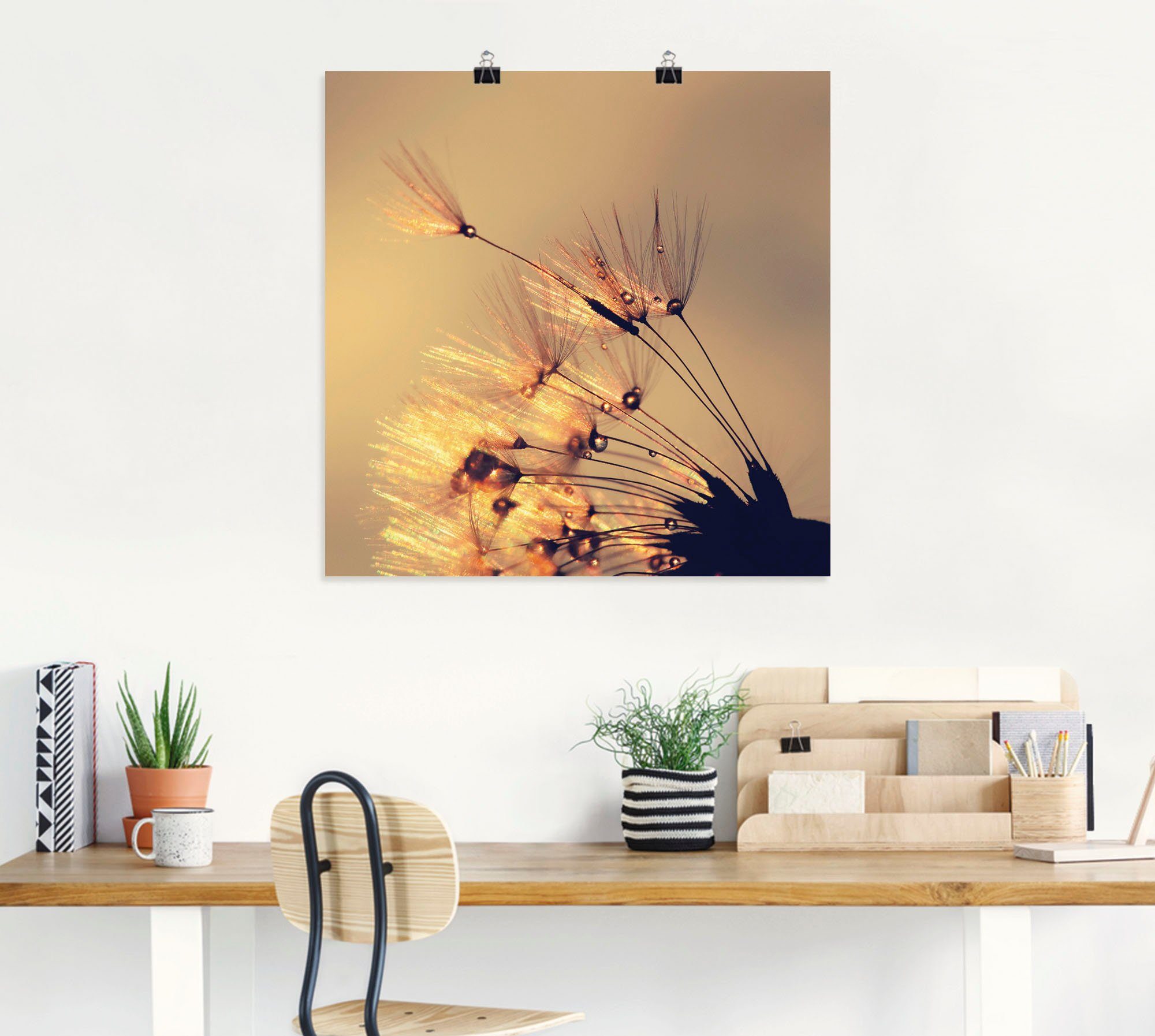 St), Alubild, Goldene Pusteblume als Wandaufkleber versch. Wandbild in Poster Leinwandbild, (1 Artland Blumen oder Schirmchen, Größen