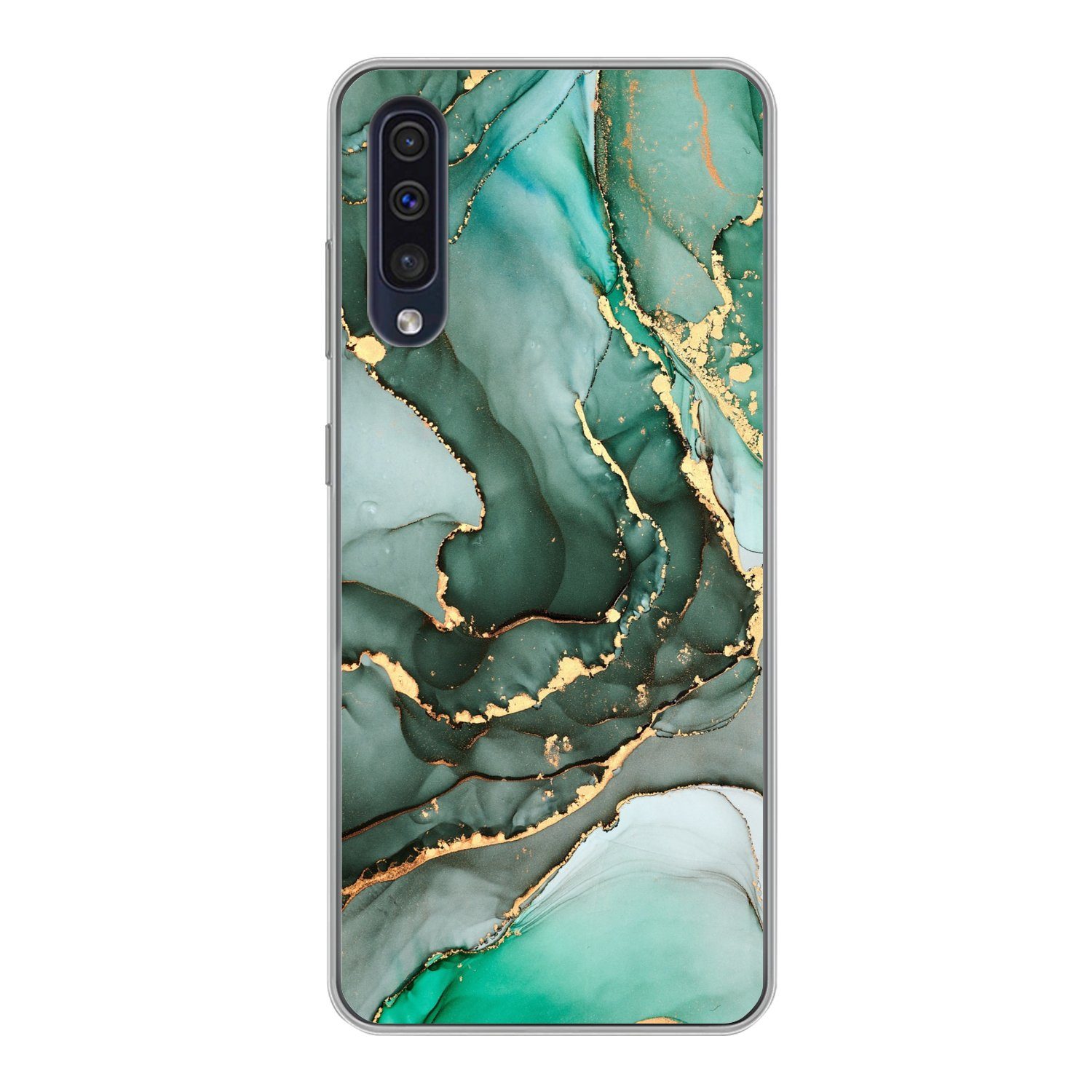 MuchoWow Handyhülle für Samsung Galaxy A30s Gold - Marmor - Grün - Luxus - Marmoroptik - G, Smartphone-Bumper, Print, Handy Schutzhülle Dünn