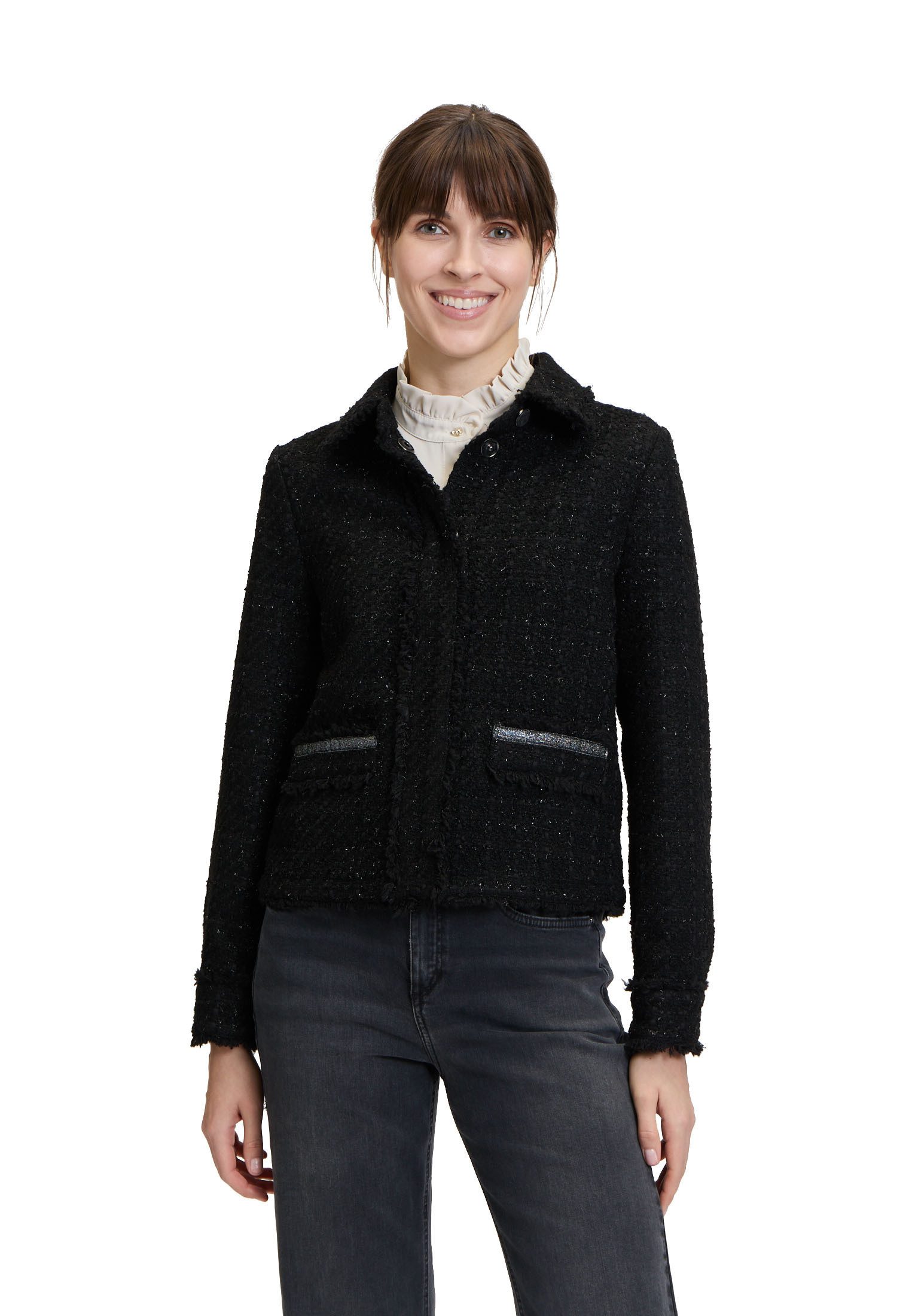 Jackenblazer Cartoon Tweedblazer mit Fransen