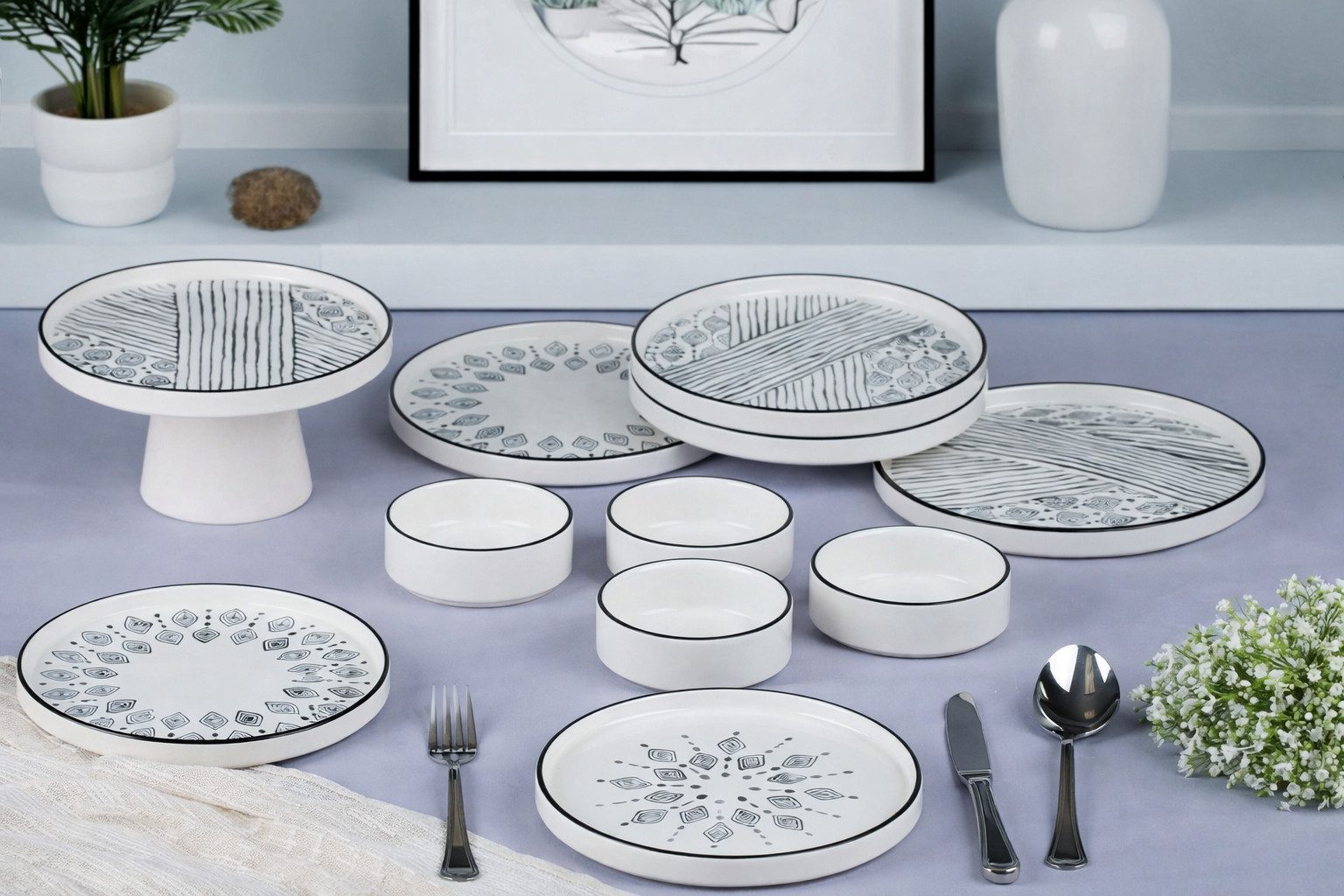 Hermia Concept Frühstücks-Geschirrset Boho Design (11-tlg), 6 Personen, Keramik, Steinzeug, spülmaschinenfest und mikrowellengeeignet