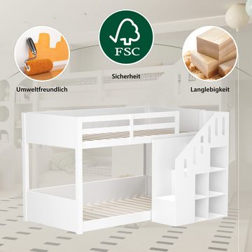 OKWISH Etagenbett Hochbett Kinderbett (90*200cm), multifunktionales Kinderbett, Mit Treppen und Schließfächern