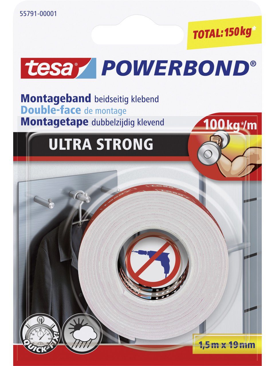 Montageband tesa doppelseitiges Montageband Ultra Strong 1,5 m