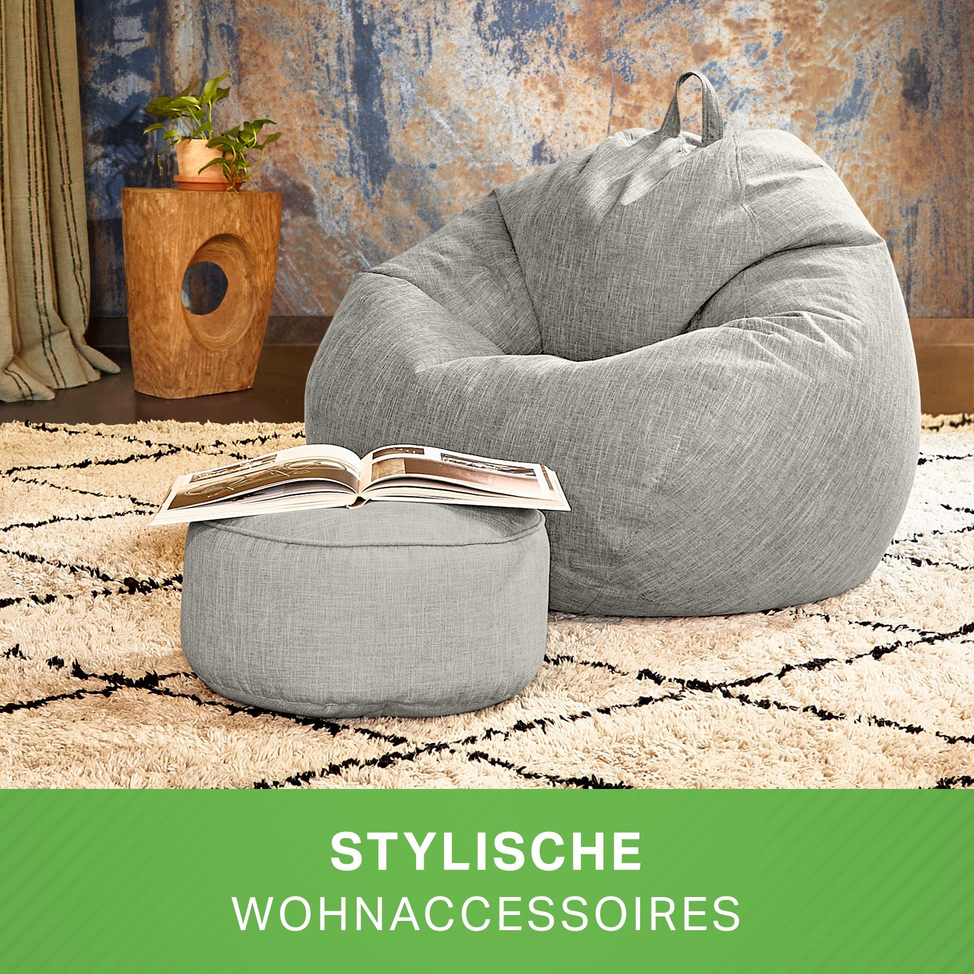 Stoff Riesensitzsack Pouf Home-Linen Füllung, EPS-Perlen (Indoor Kuschelig Lounge Silbergrau Bean Weich Sitzkissen Bodenkissen mit Waschbar), Sitzsack und Drinnen Green Liegekissen