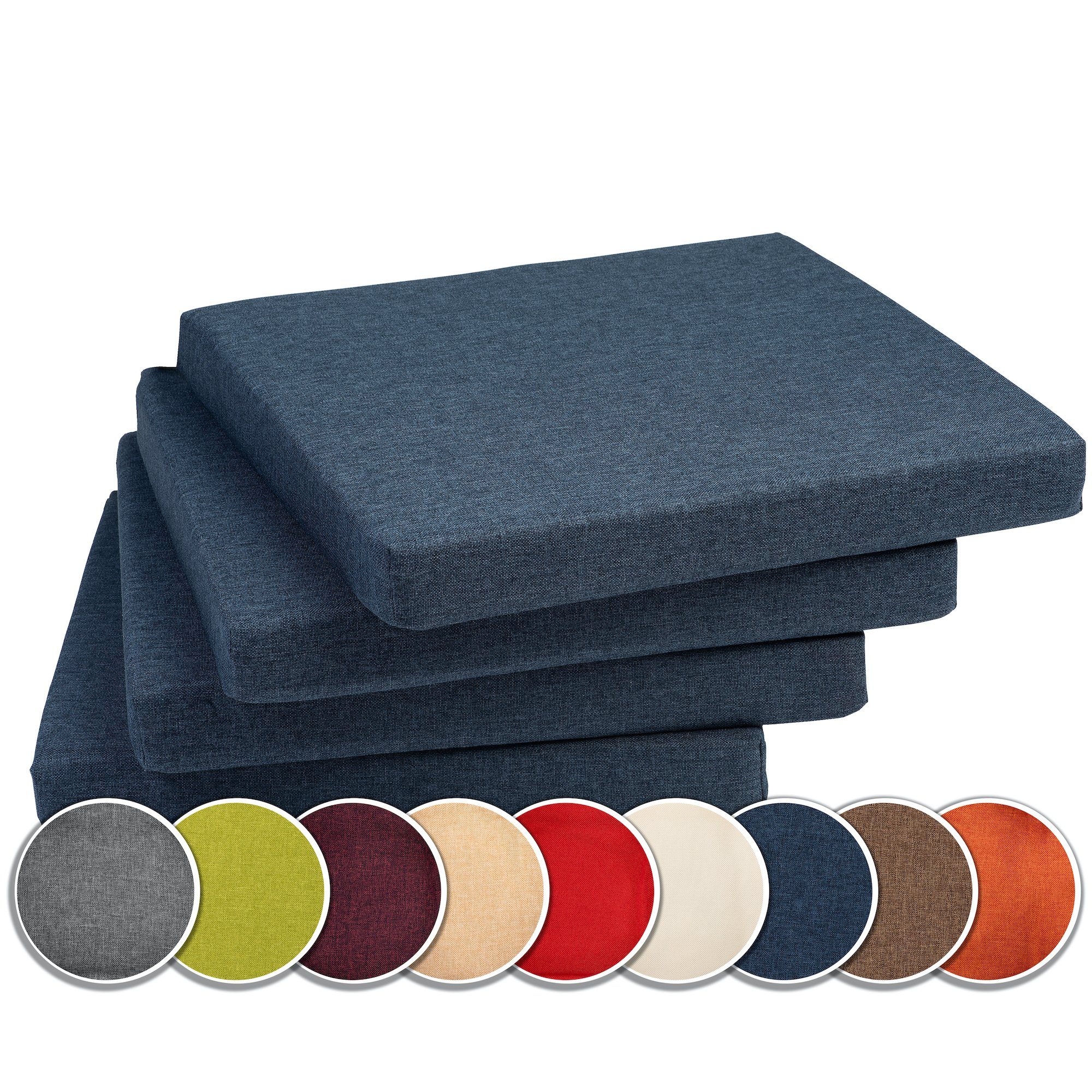 sunnypillow Stuhlkissen 4er Set Kissen 40 x 40 x 5 cm, Sitzkissen Sitzauflage für Stühle, Bänke