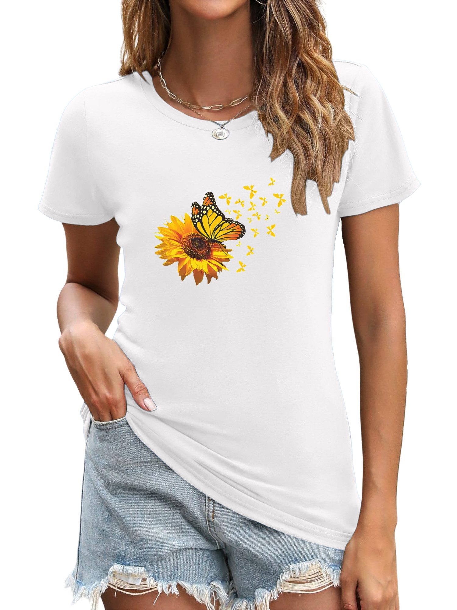 PYL Rundhalsshirt Damen bequemes Sommer Kurzarmbluse günstig online kaufen