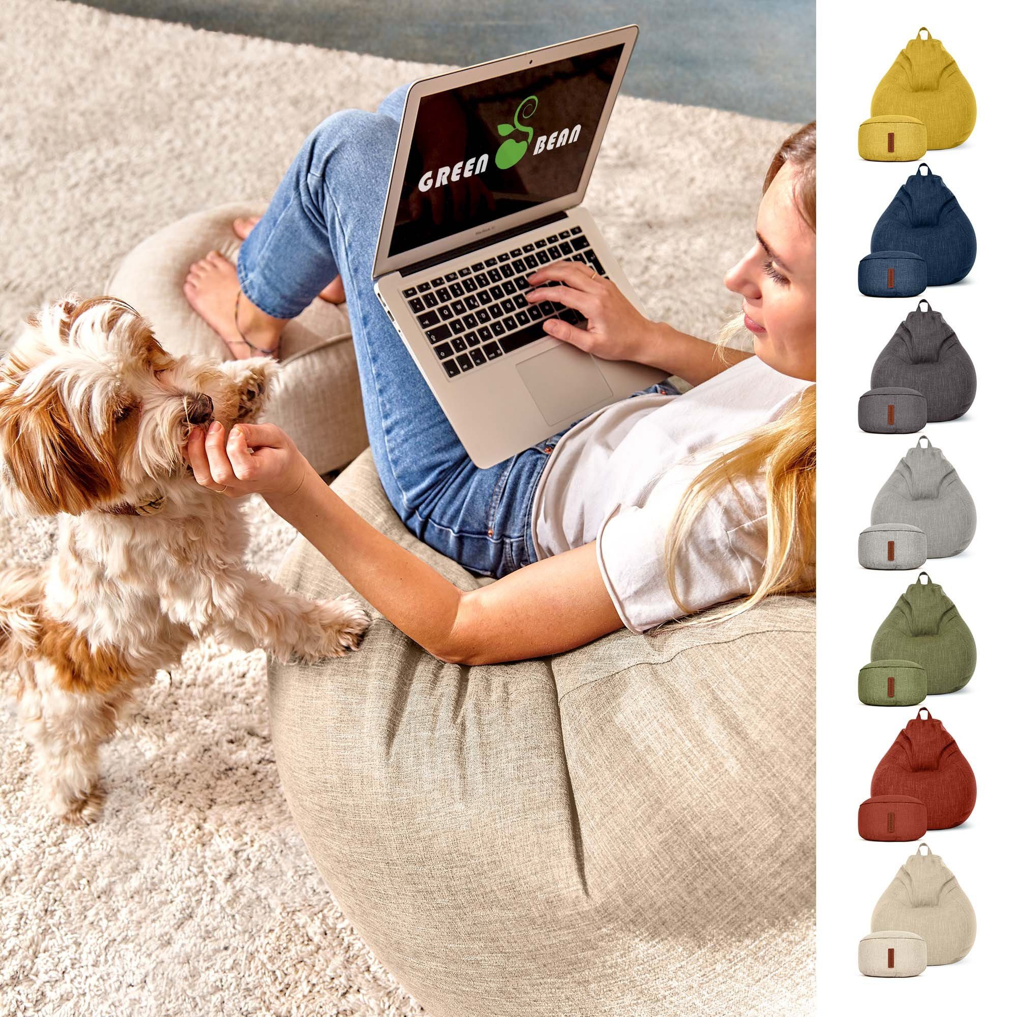 Waschbar), Pouf Weich Lounge Liegekissen Bodenkissen Green Füllung, Sitzsack Creme und Sitzkissen Kuschelig Riesensitzsack (Indoor mit Stoff Sand Home-Linen Bean Drinnen EPS-Perlen