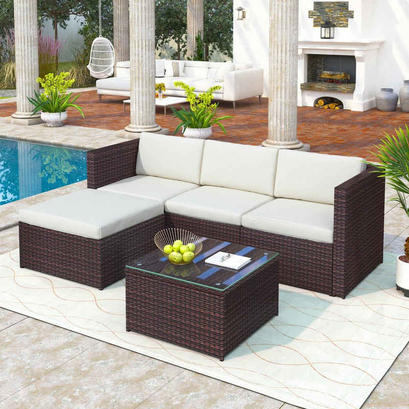 Merax Gartenlounge-Set 5-teilig Gartenmöbel Set aus Polyrattan für 4 Personen, (5-tlg), Sitzgruppe Balkonset mit Kissen, Couch-Set für Garten, Terrasse