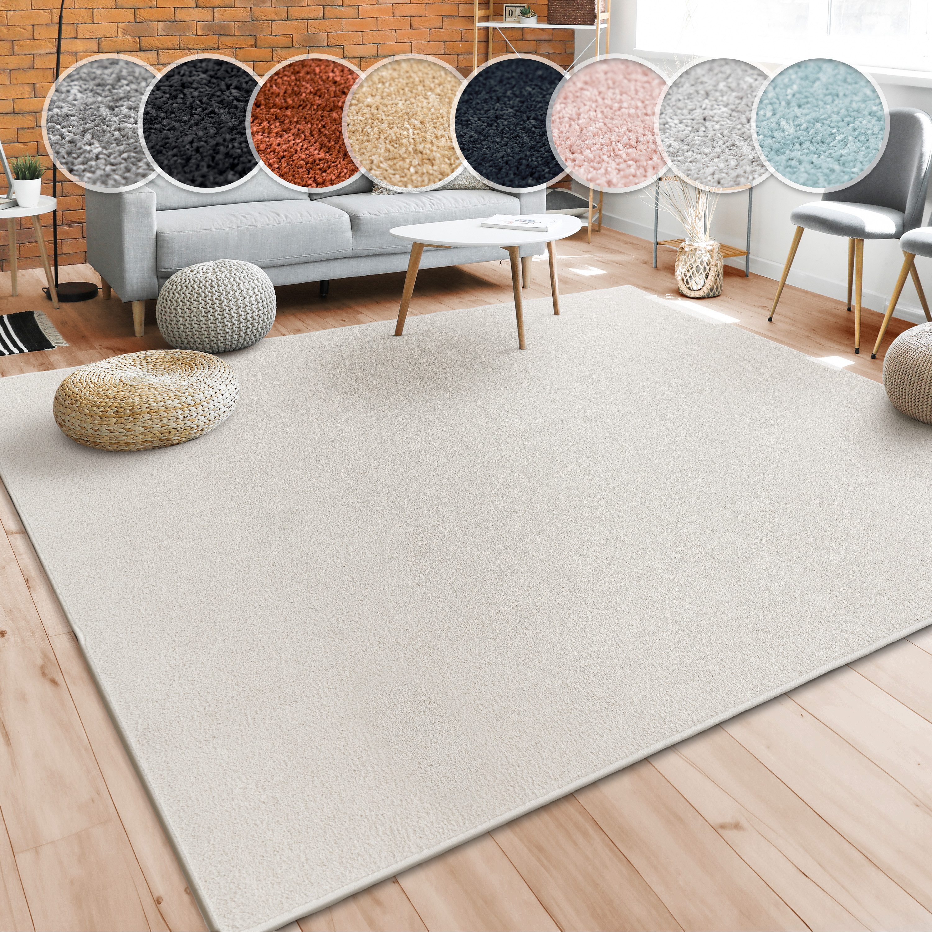 Paco Home Teppich Porto 890, rechteckig, Höhe: 13 mm, Kurzflor, Uni-Farben, ideal im Wohnzimmer & Schlafzimmer